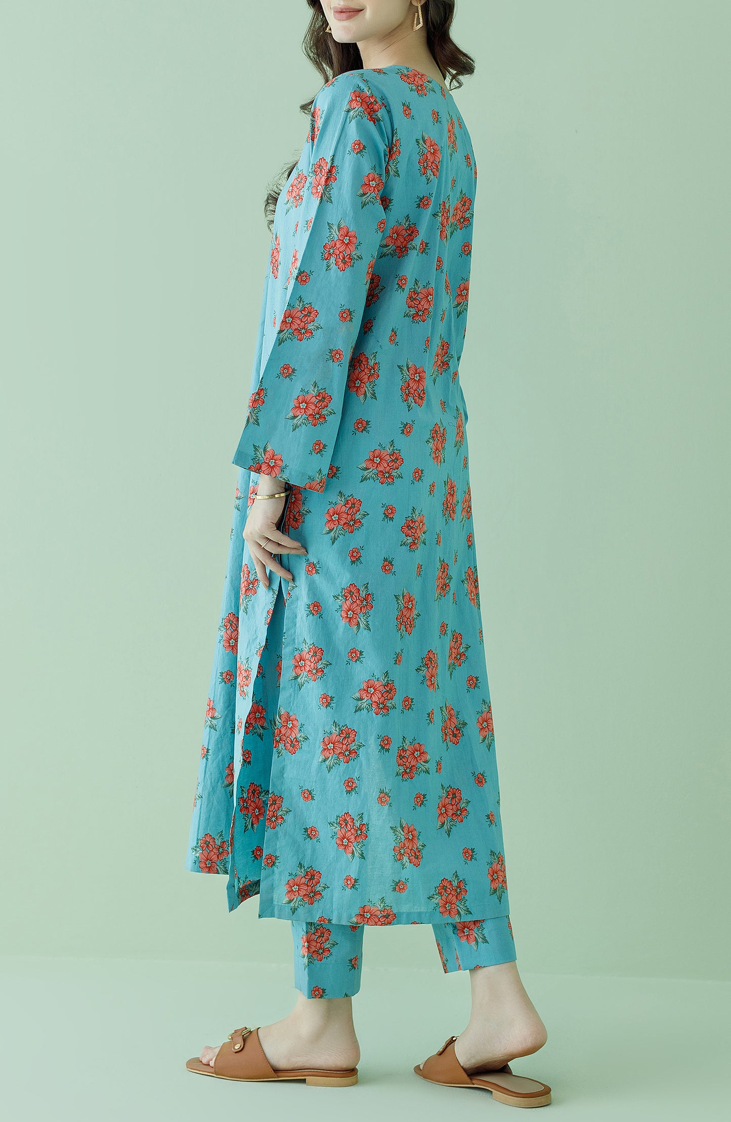 NRDS-23-170/U TEAL LAWN Women UNSTITCHED SHIRT PANTS