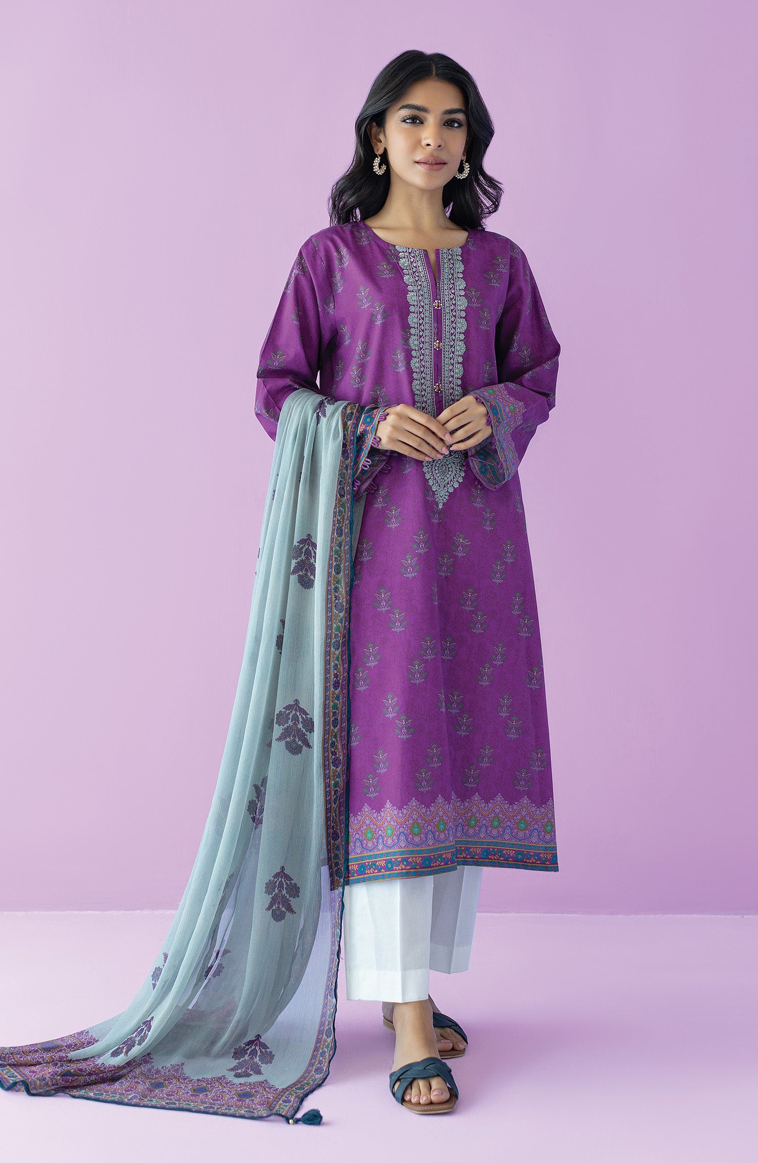 NRDS-23-067/U PURPLE LAWN  UNSTITCHED SHIRT DUPATTA