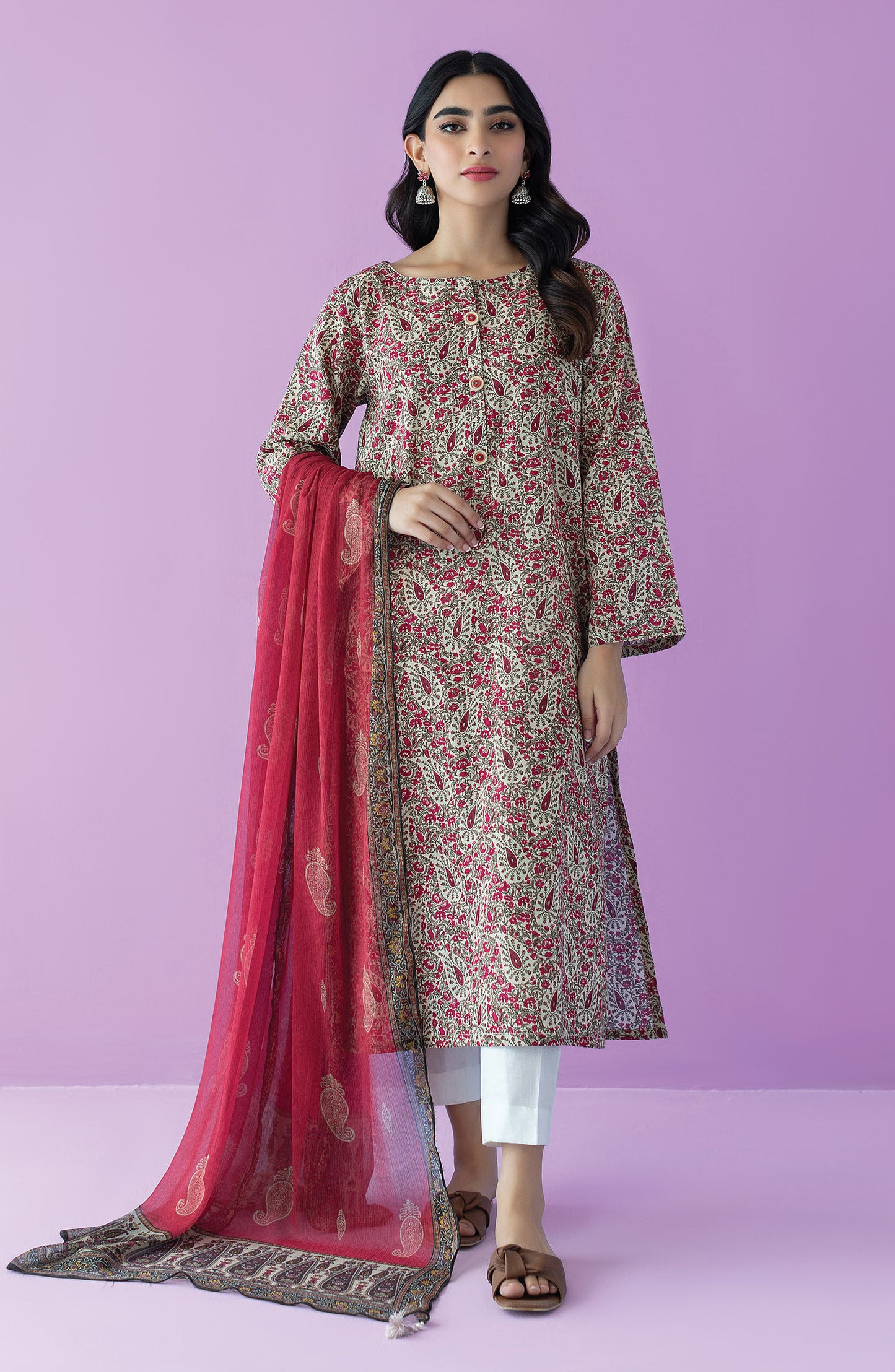 NRDS-23-086/U BEIGE LAWN  UNSTITCHED SHIRT DUPATTA