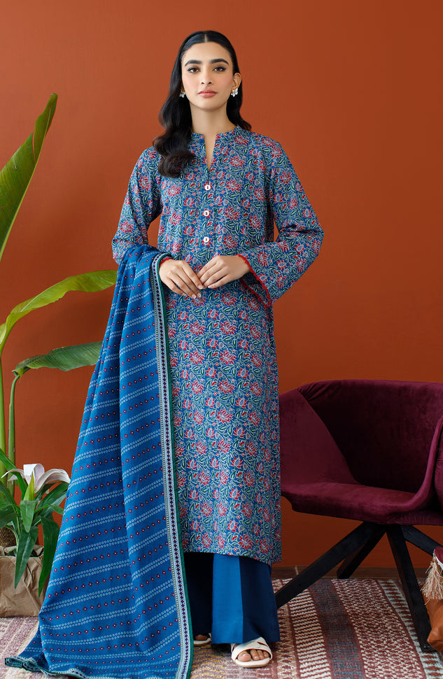 OTL-23-334/U BLUE KHADDAR Women UNSTITCHED SHIRT DUPATTA PANTS