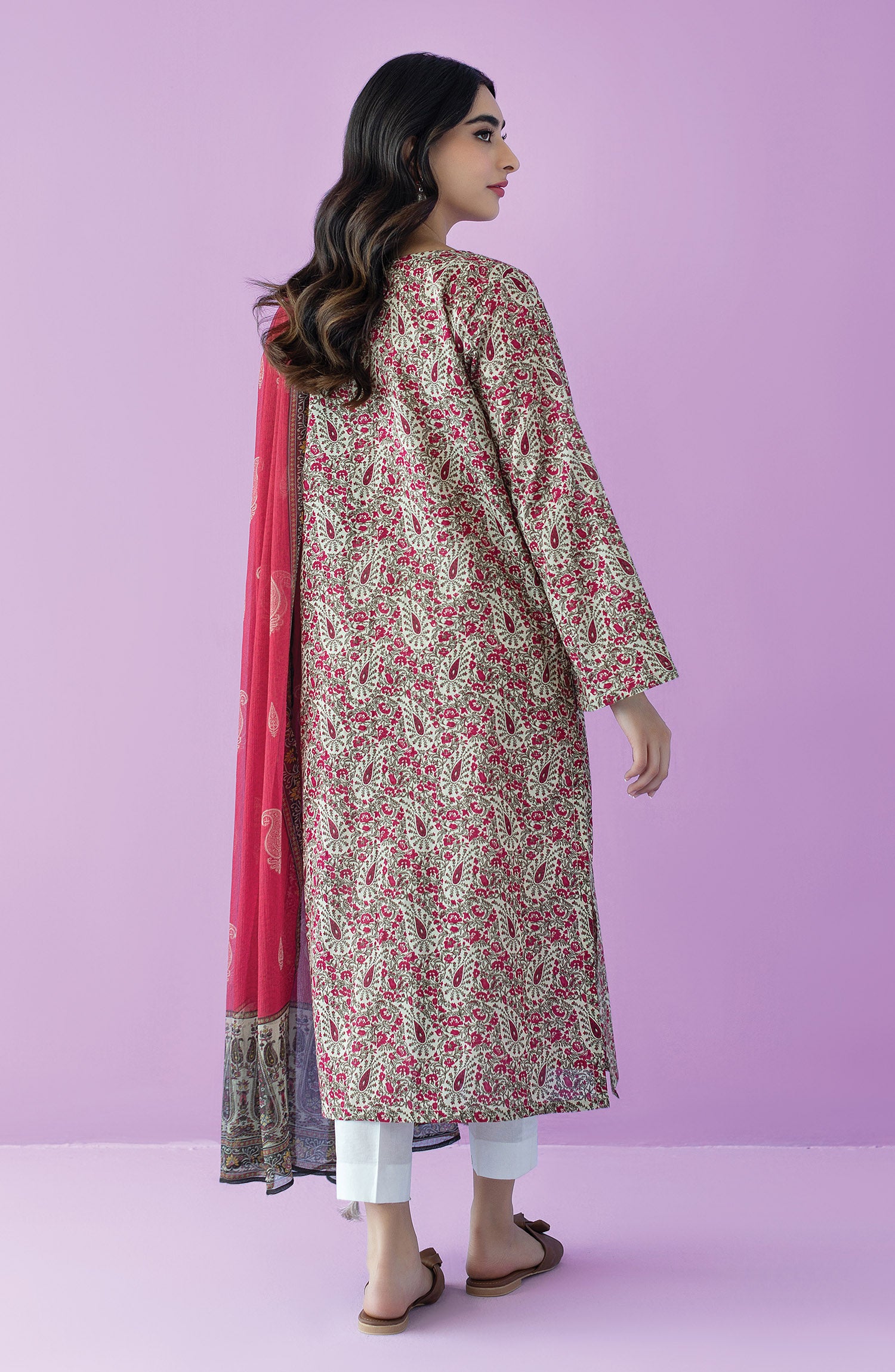 NRDS-23-086/U BEIGE LAWN  UNSTITCHED SHIRT DUPATTA