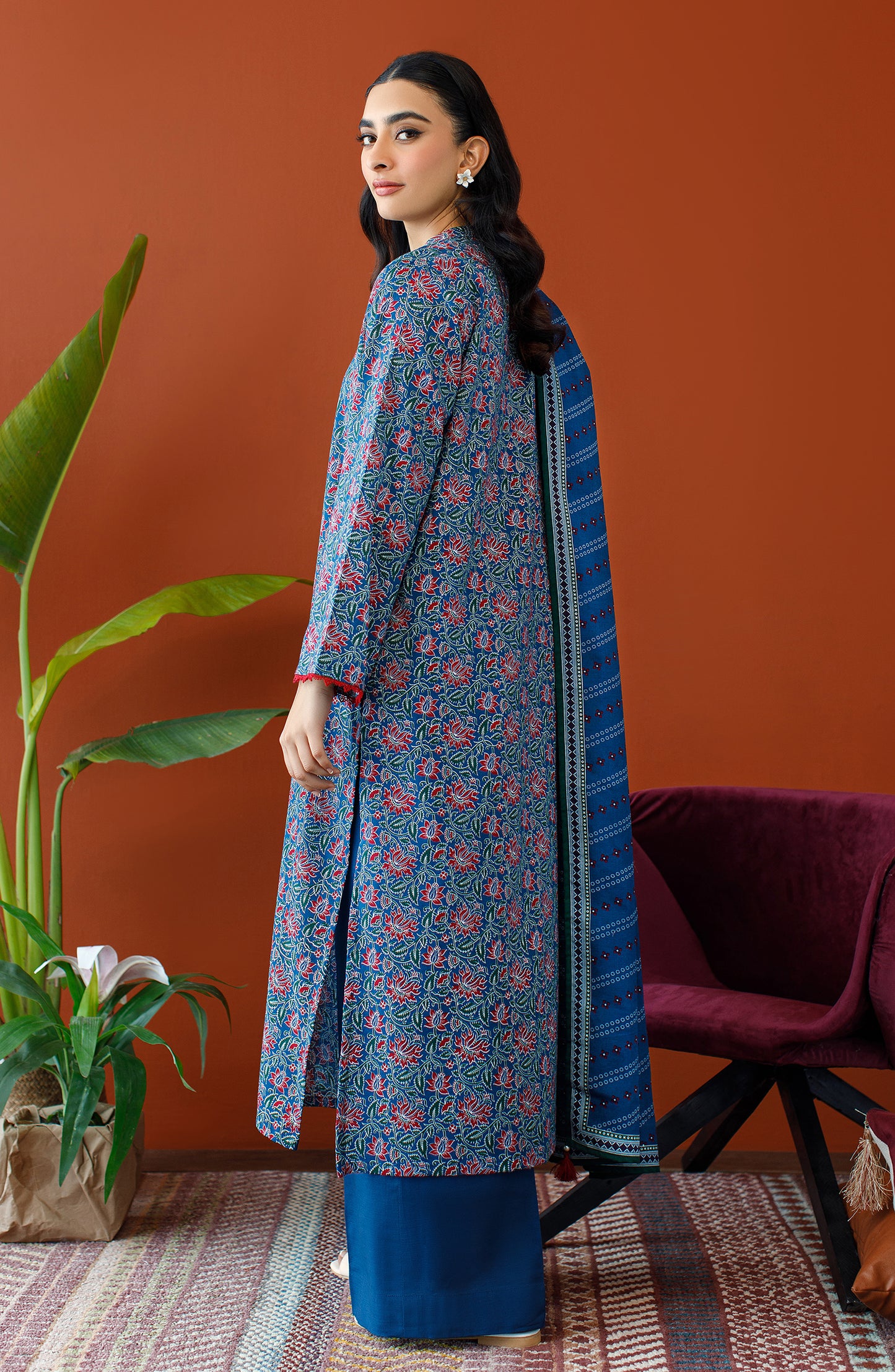 OTL-23-334/U BLUE KHADDAR Women UNSTITCHED SHIRT DUPATTA PANTS