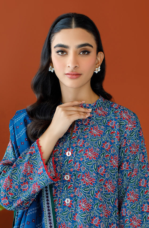 OTL-23-334/U BLUE KHADDAR Women UNSTITCHED SHIRT DUPATTA PANTS