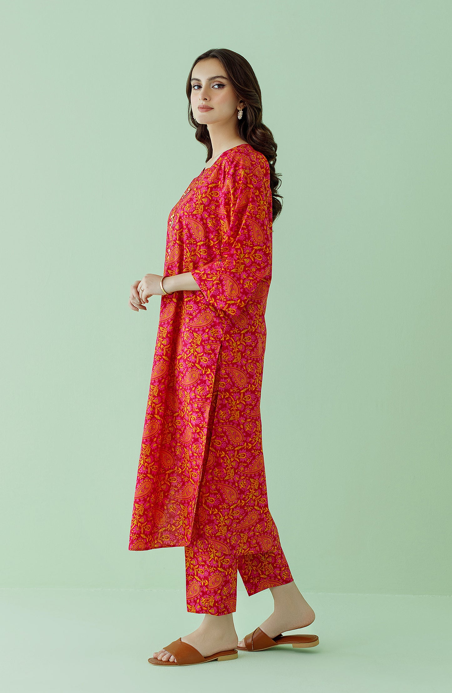 Stitched 2 Piece Printed Lawn Shirt and Lawn Pant (NRDS-23-164/S RED)