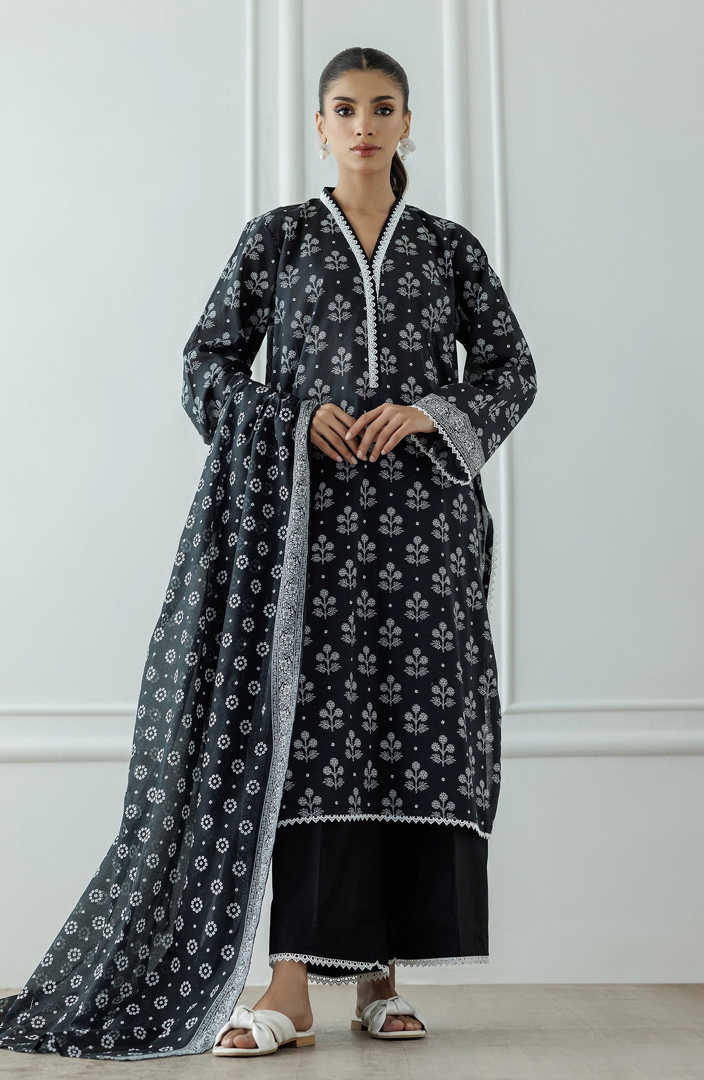 Unstitched | 3 Piece | Printed | Lawn Shirt | OTL-20755/U BLACK