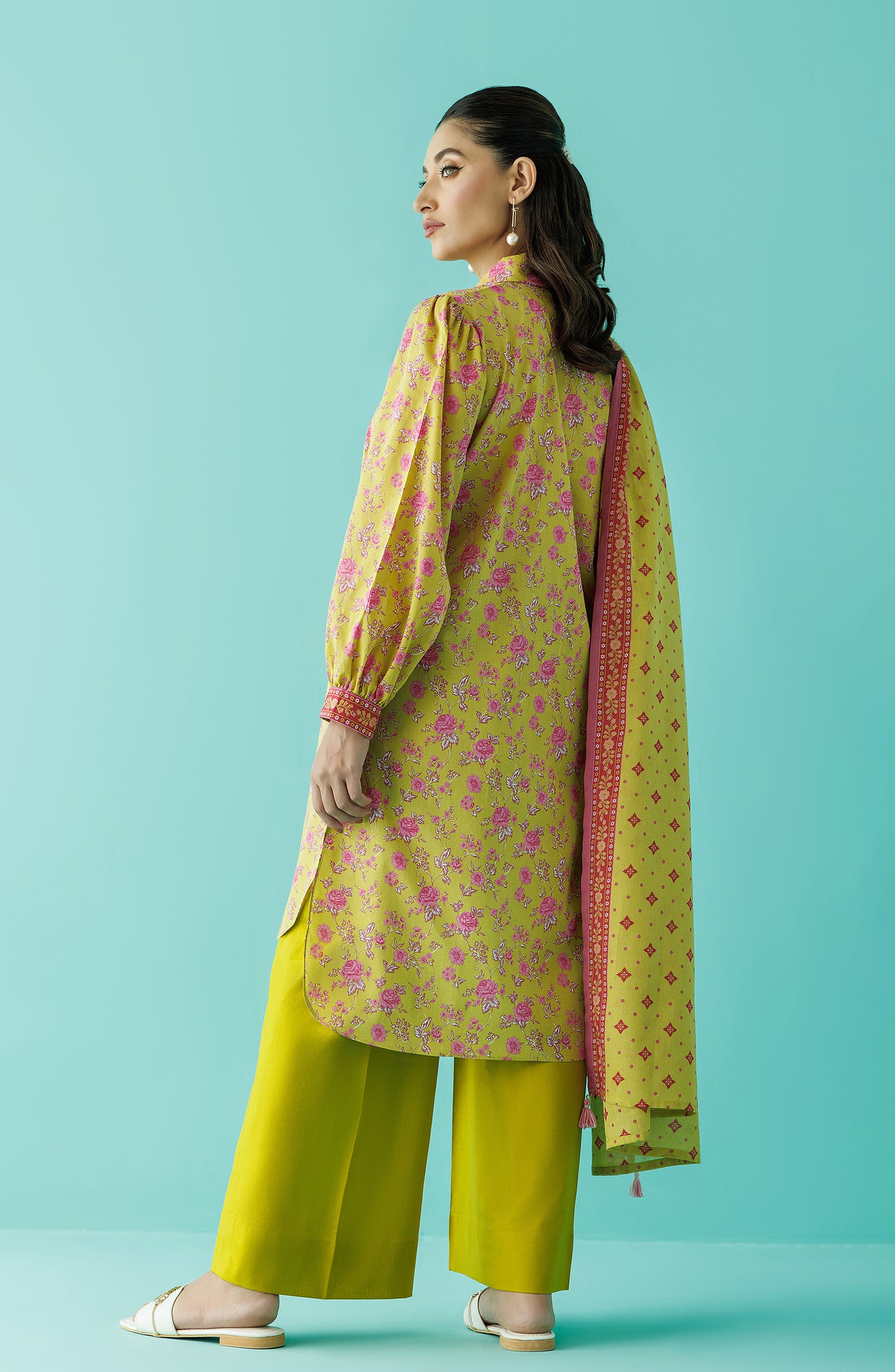 Unstitched 3 Piece Printed Lawn Shirt , Cambric Pant and Lawn Dupatta (OTL-24-230/U LIME GREEN)