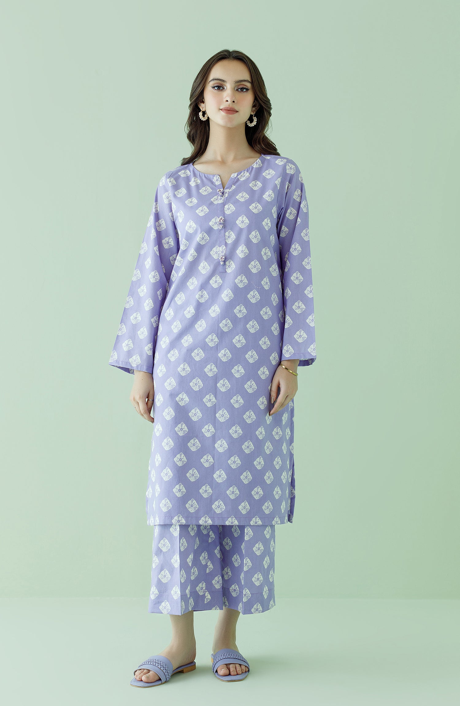 Stitched 2 Piece Printed Lawn Shirt and Lawn Pant (NRDS-23-139/S LILAC)