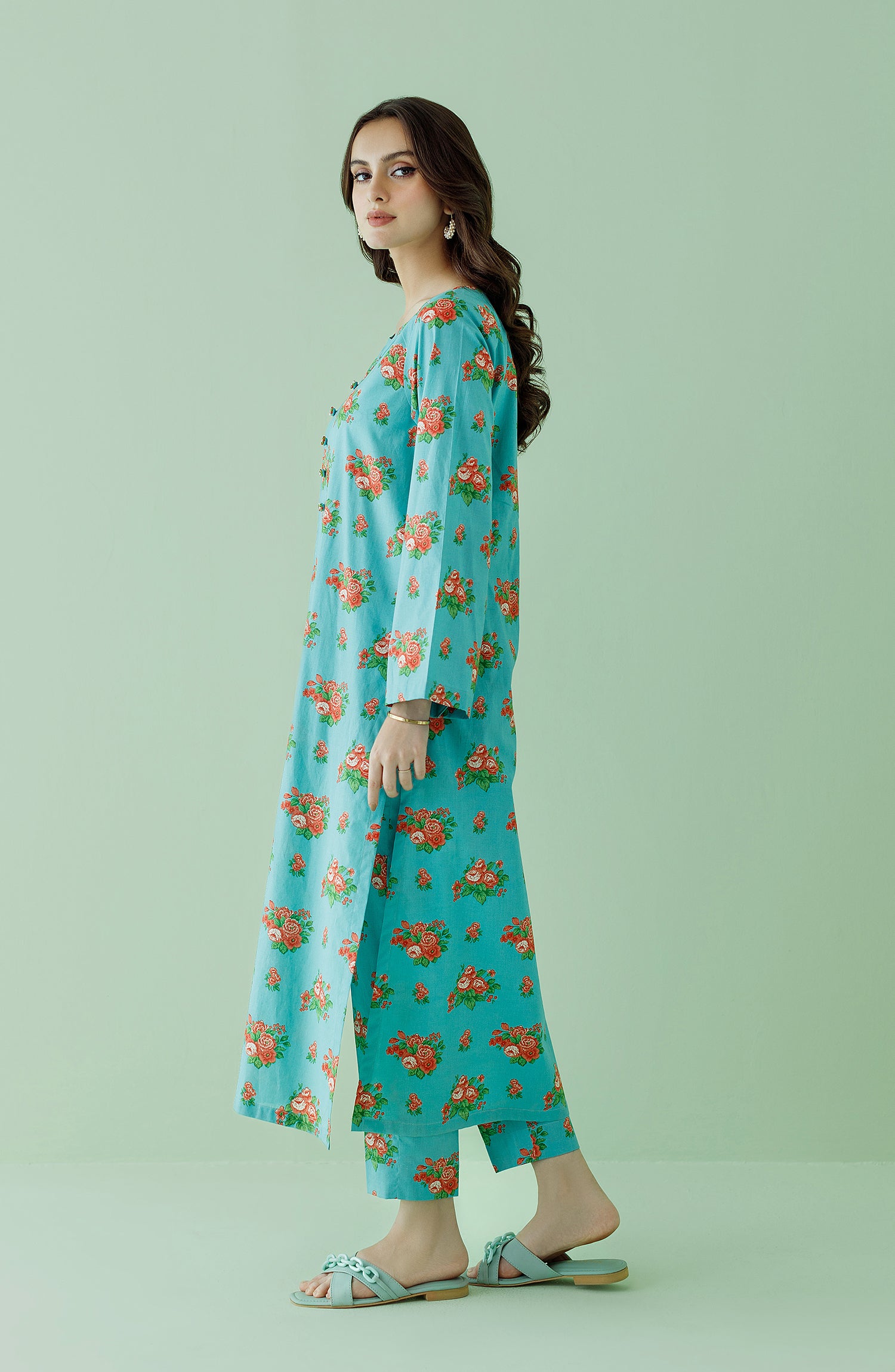 Stitched 2 Piece Printed Lawn Shirt and Lawn Pant (NRDS-23-171/S SEA GREEN)