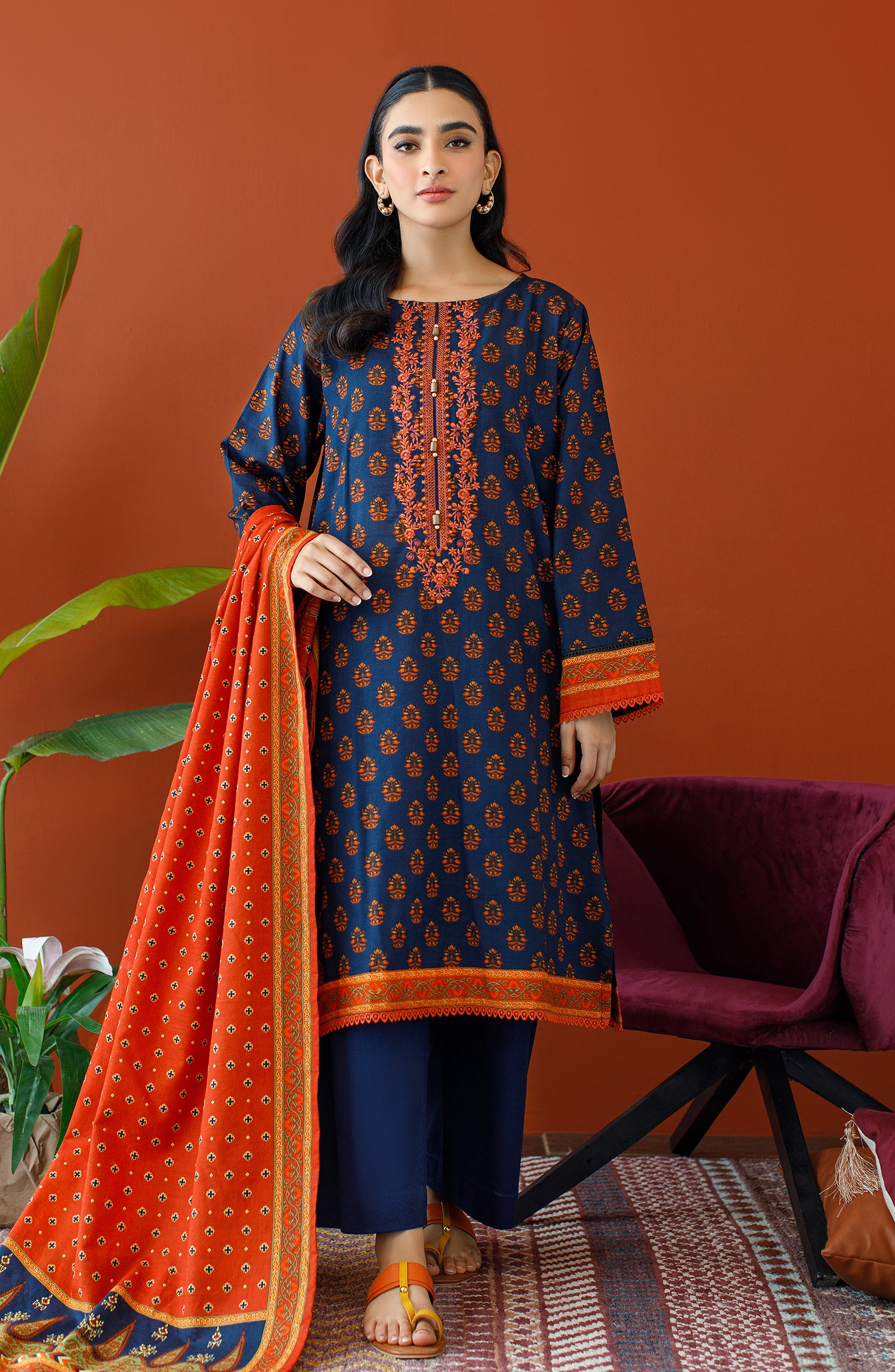OTL-23-251/S BLUE KHADDAR Women READY TO WEAR SHIRT DUPATTA PANTS