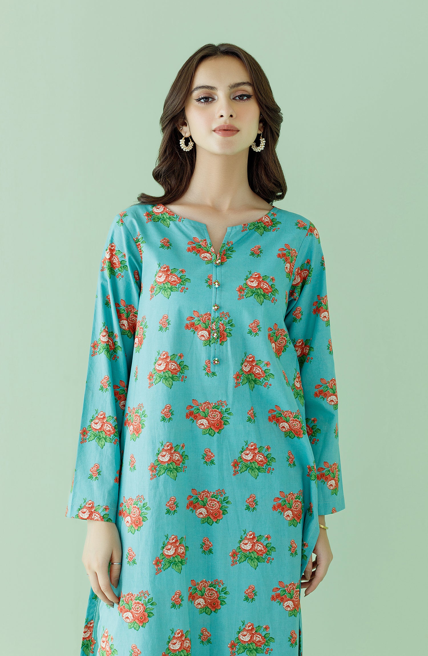 Stitched 2 Piece Printed Lawn Shirt and Lawn Pant (NRDS-23-171/S SEA GREEN)