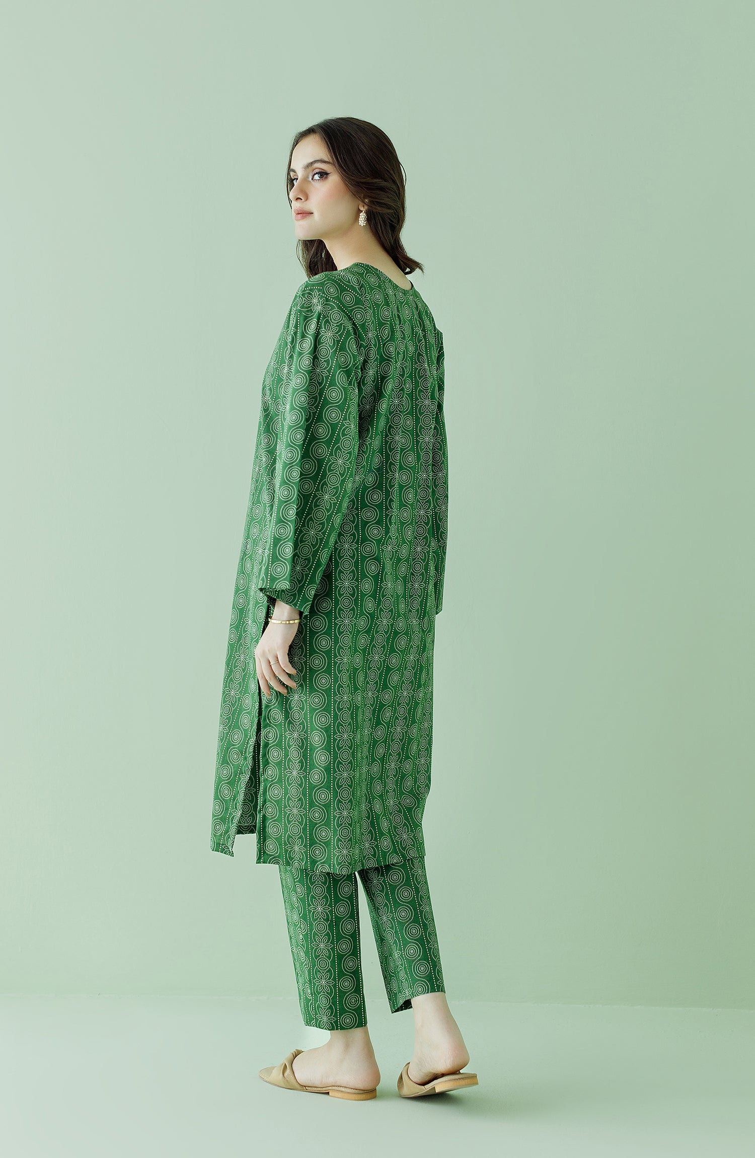 Stitched 2 Piece Printed Lawn Shirt and Lawn Pant (NRDS-23-163/S GREEN)