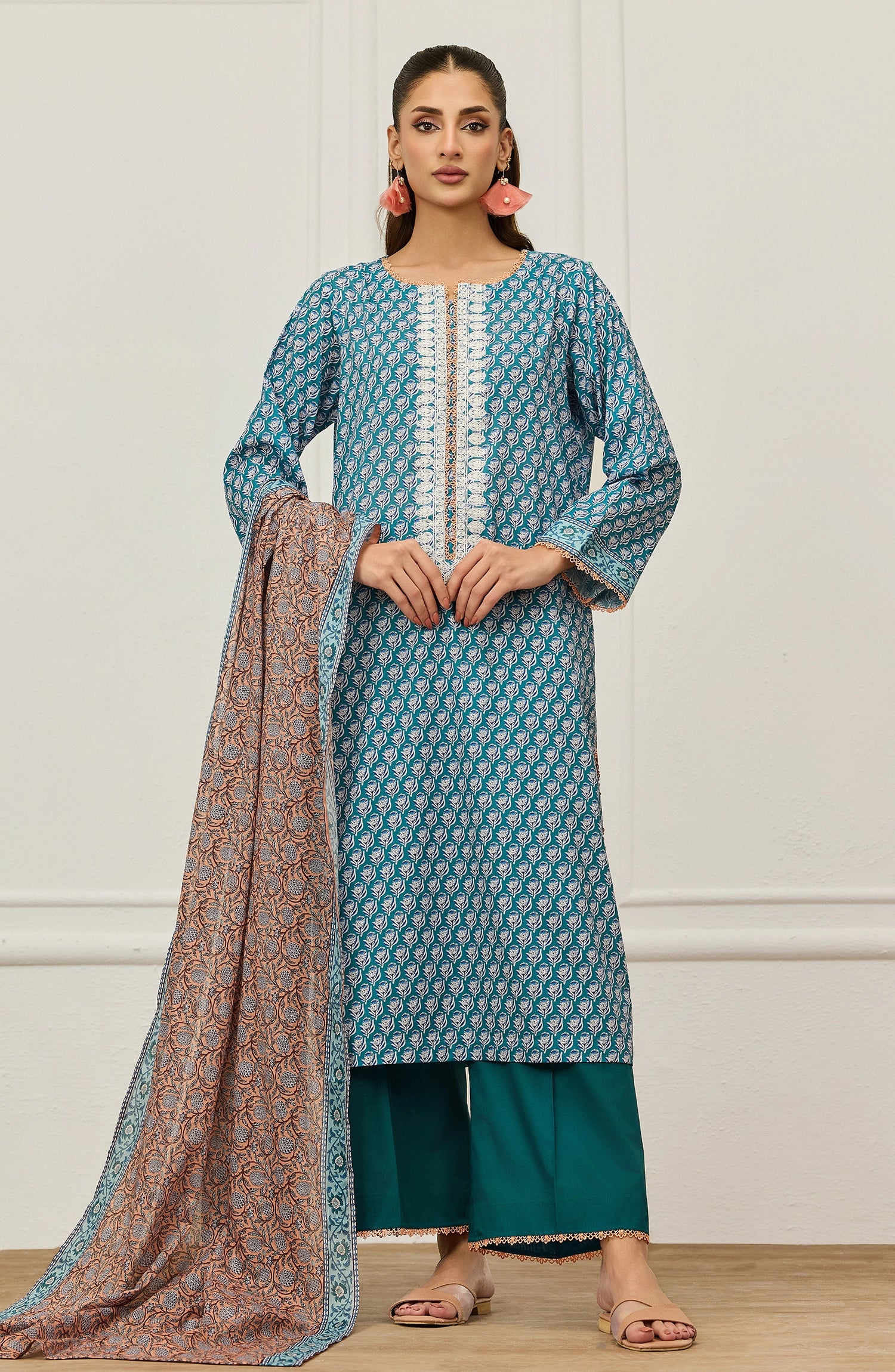 Unstitched | 3 Piece | Embroidered | Lawn Shirt | OTL-20016/U GREEN