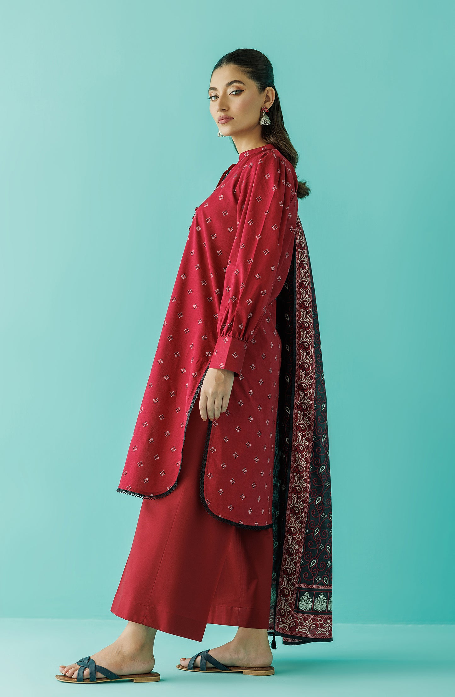 Unstitched 3 Piece Printed Lawn Shirt , Cambric Pant and Lawn Dupatta (OTL-24-054/U RED)