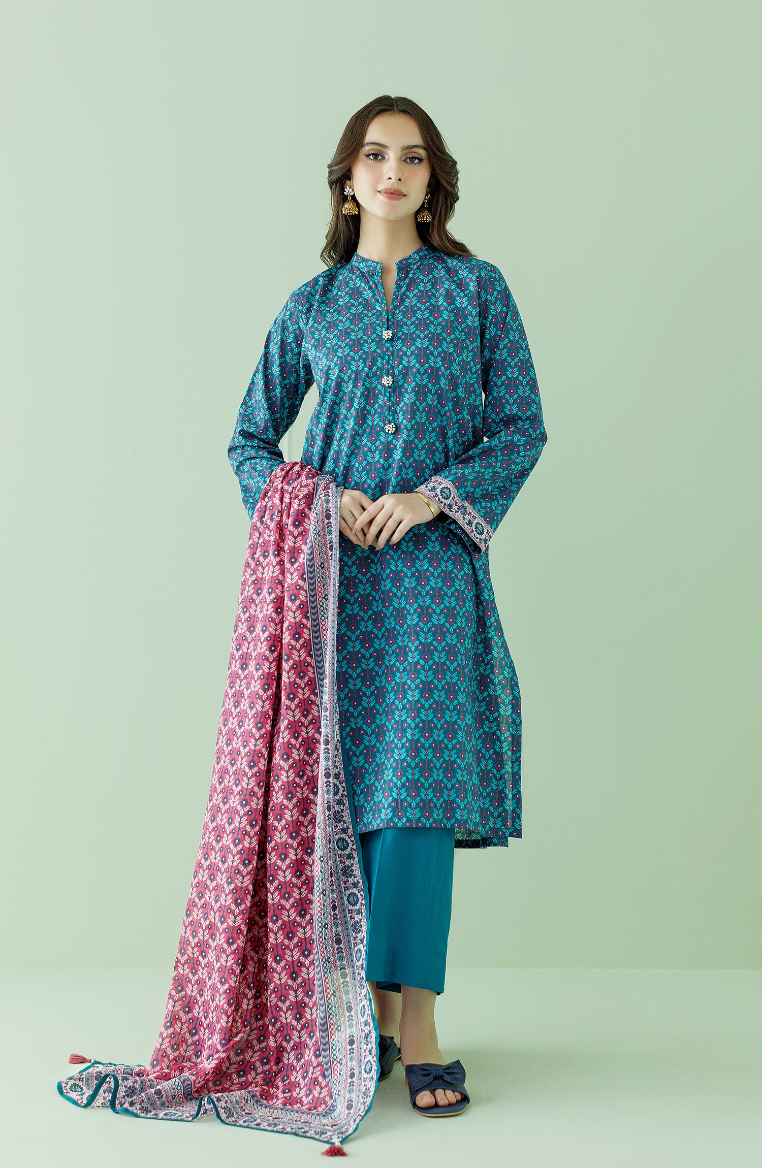 OTL-23-348/S TEAL LAWN Women READY TO WEAR SHIRT DUPATTA PANTS