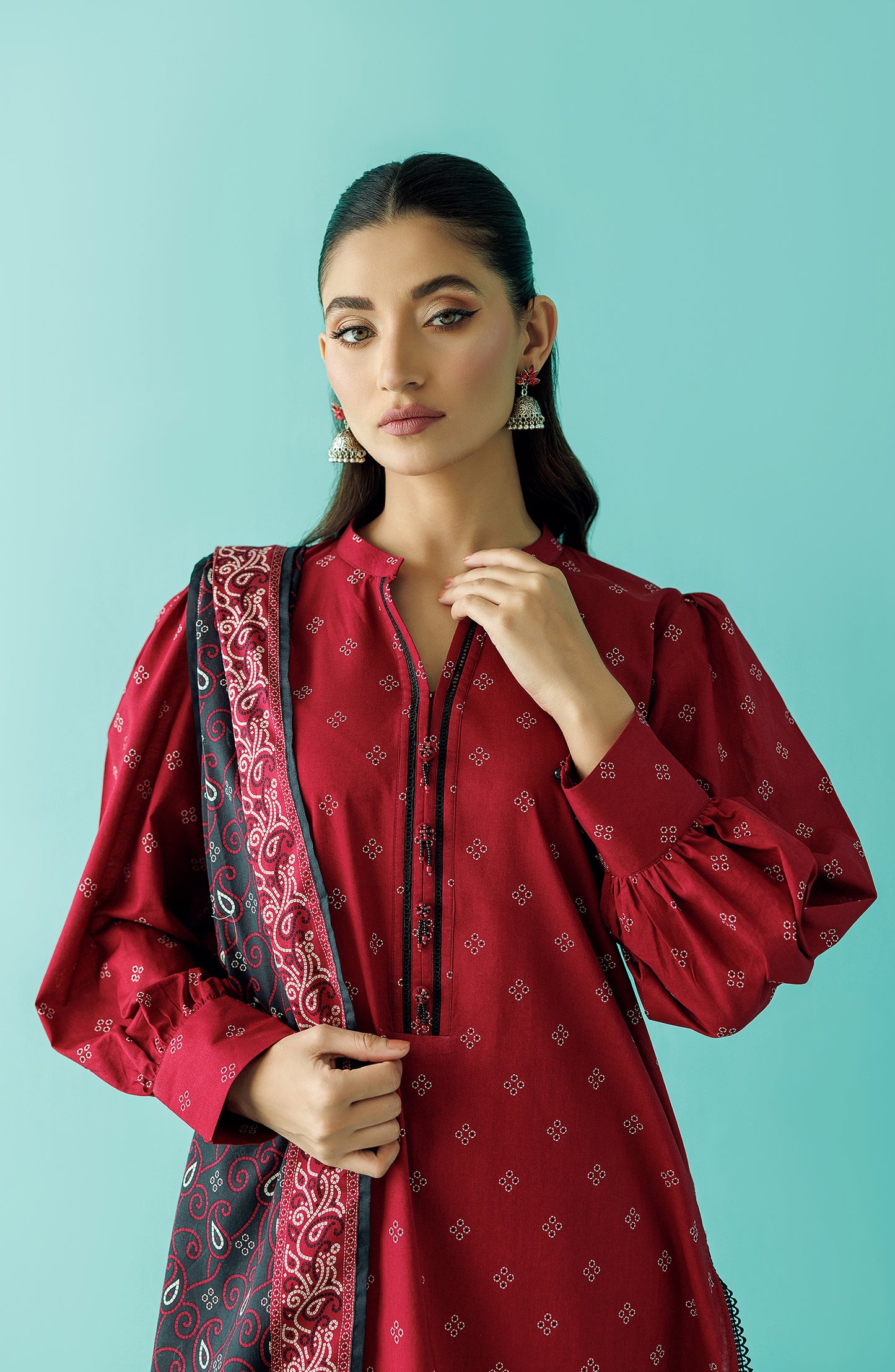 Unstitched 3 Piece Printed Lawn Shirt , Cambric Pant and Lawn Dupatta (OTL-24-054/U RED)