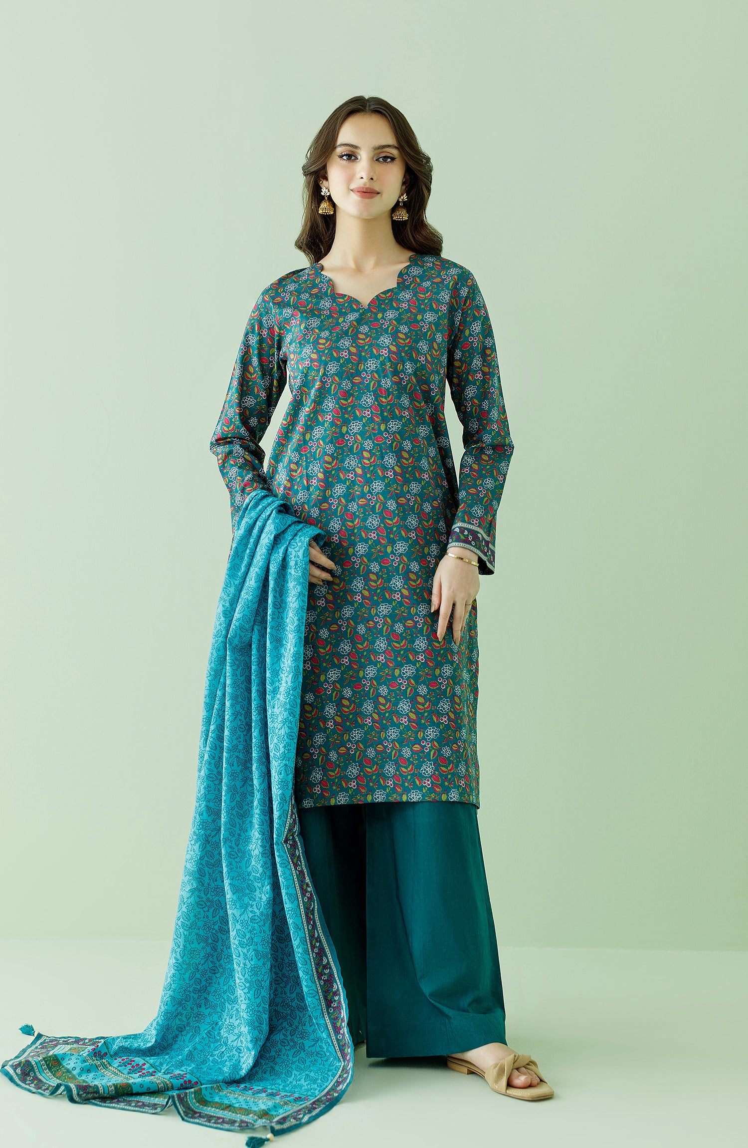 OTL-23-349/S TEAL LAWN Women READY TO WEAR SHIRT DUPATTA PANTS