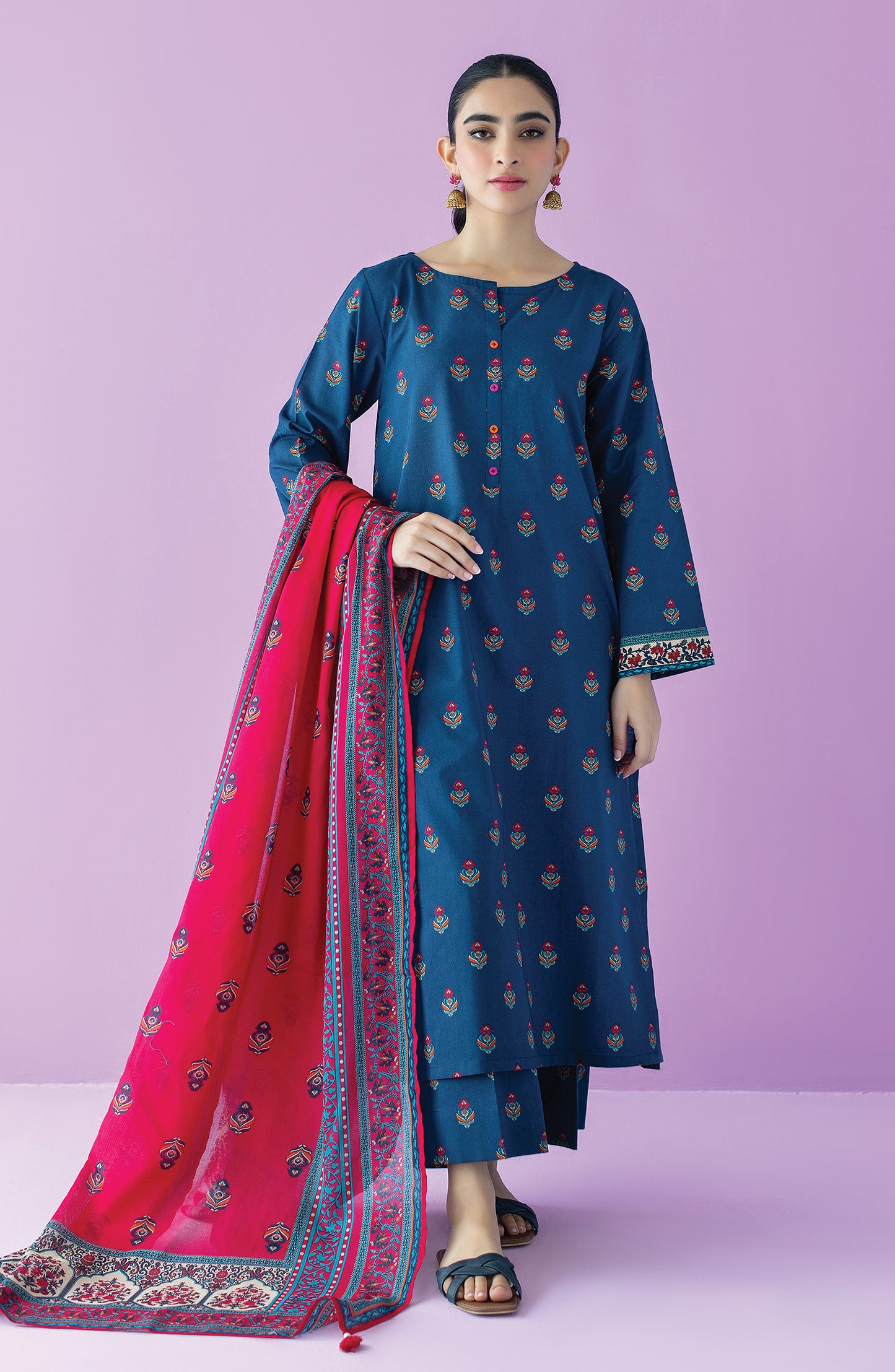 OTL-23-165/U BLUE LAWN  UNSTITCHED SHIRT DUPATTA PANTS