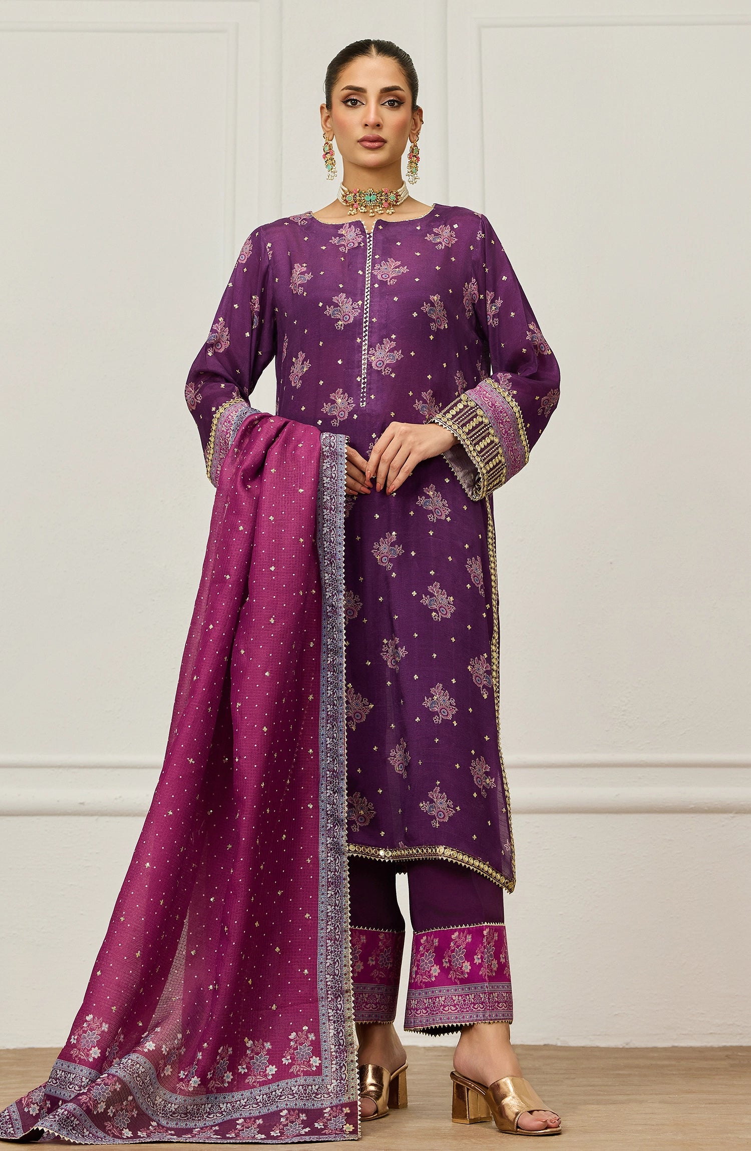 Stitched | 3 Piece | Embroidered | Raw Silk Shirt | WRFC25S-3028/S PURPLE