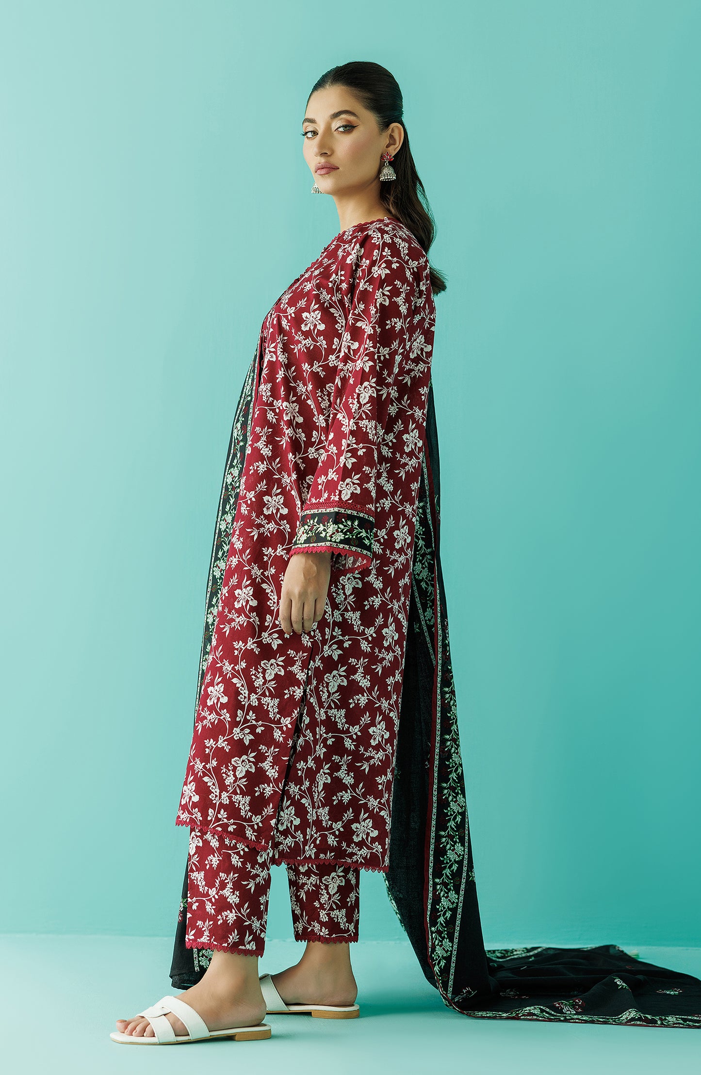 OTL-24-069/S MAROON LAWN Women READY TO WEAR SHIRT DUPATTA PANTS