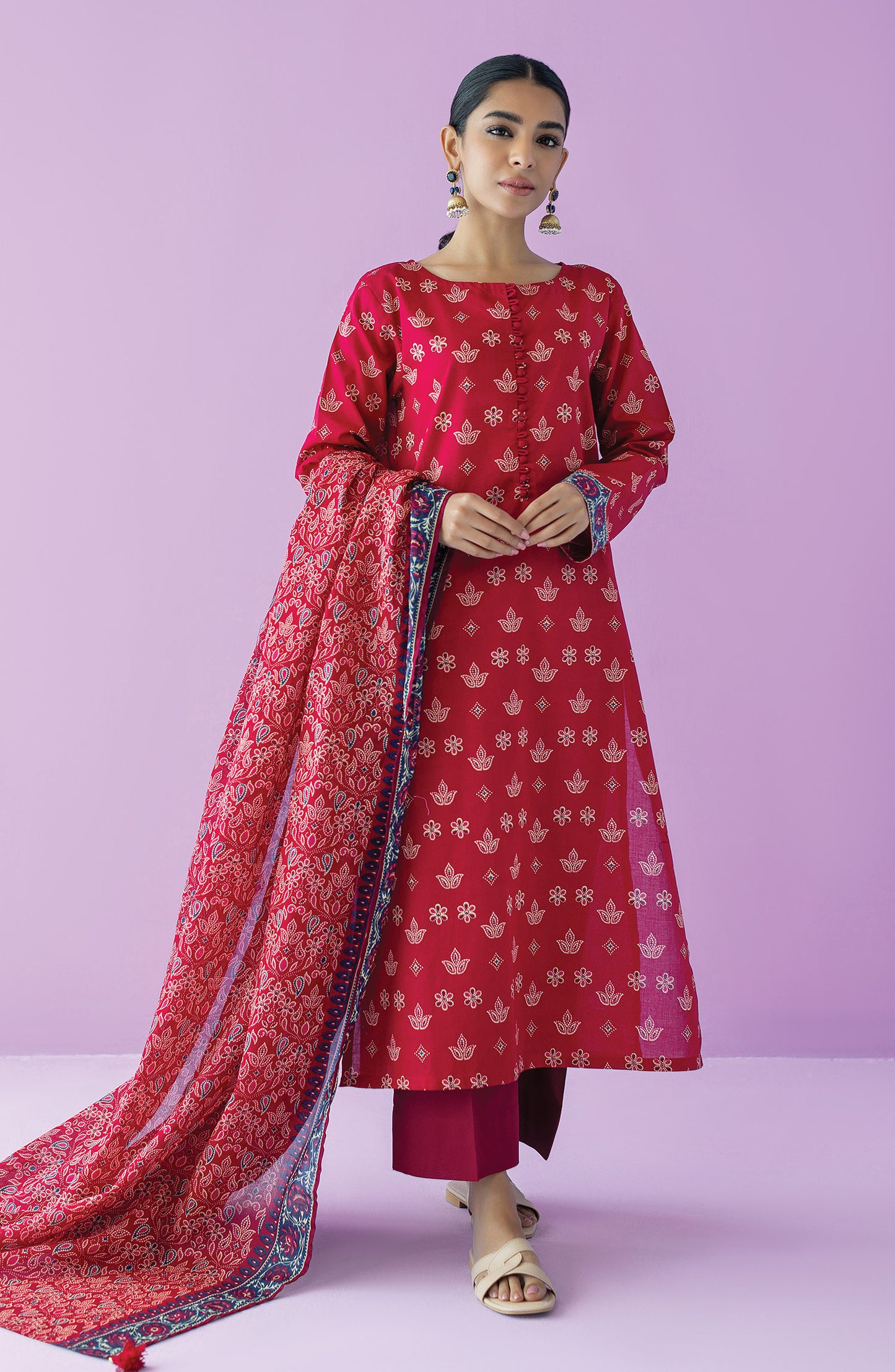 OTL-23-139/S RED LAWN  READY TO WEAR SHIRT DUPATTA PANTS