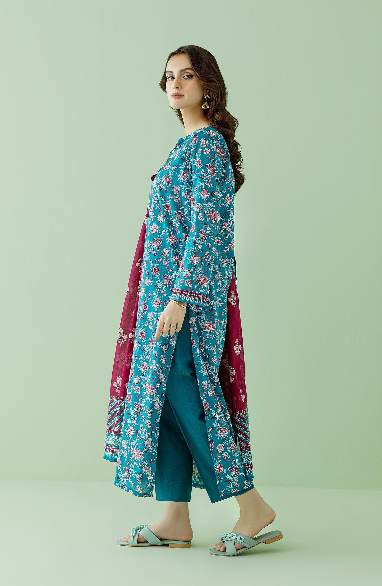 OTL-23-358/U (RO) TEAL LAWN Women UNSTITCHED SHIRT DUPATTA PANTS