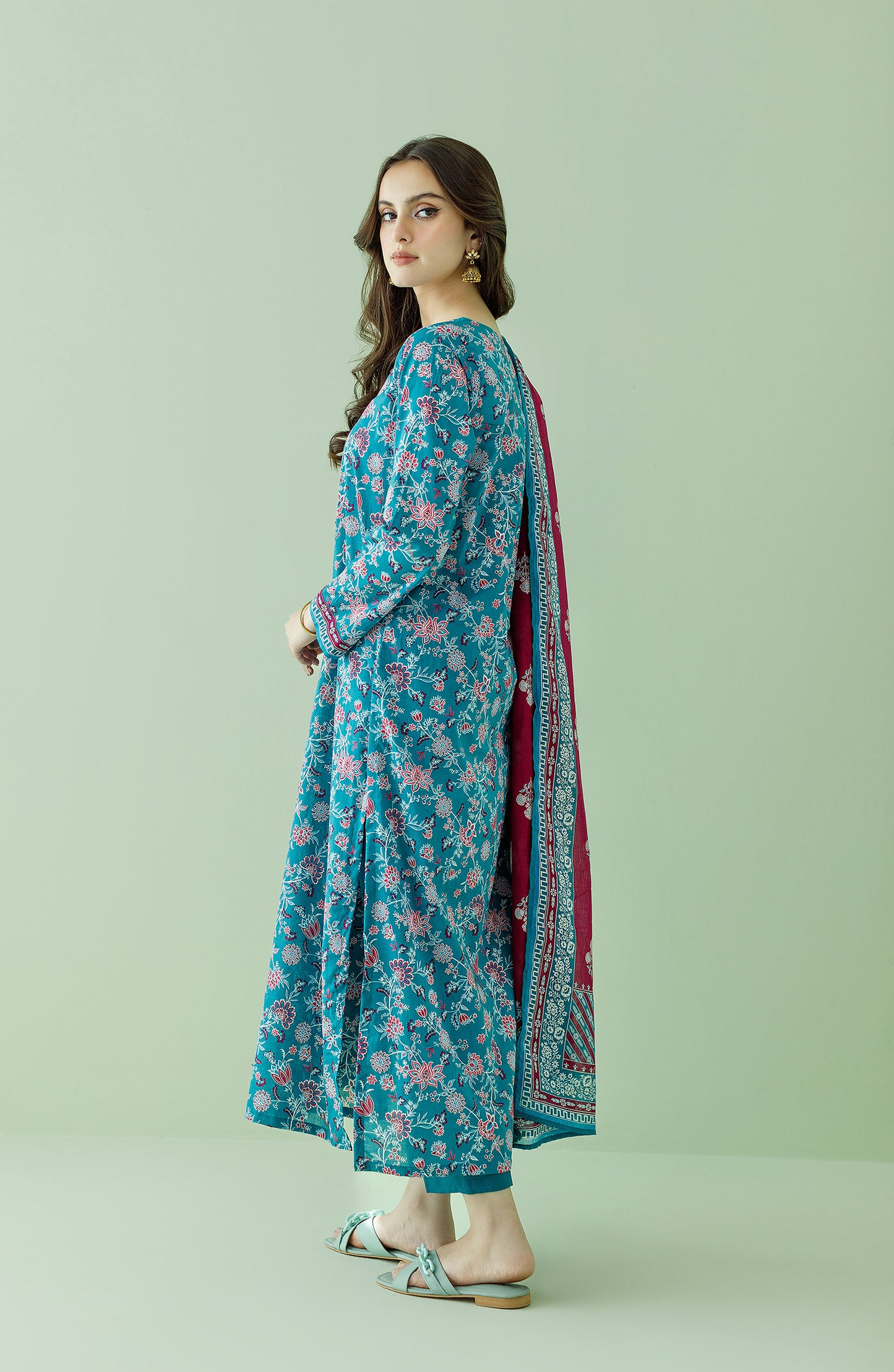 OTL-23-358/U (RO) TEAL LAWN Women UNSTITCHED SHIRT DUPATTA PANTS