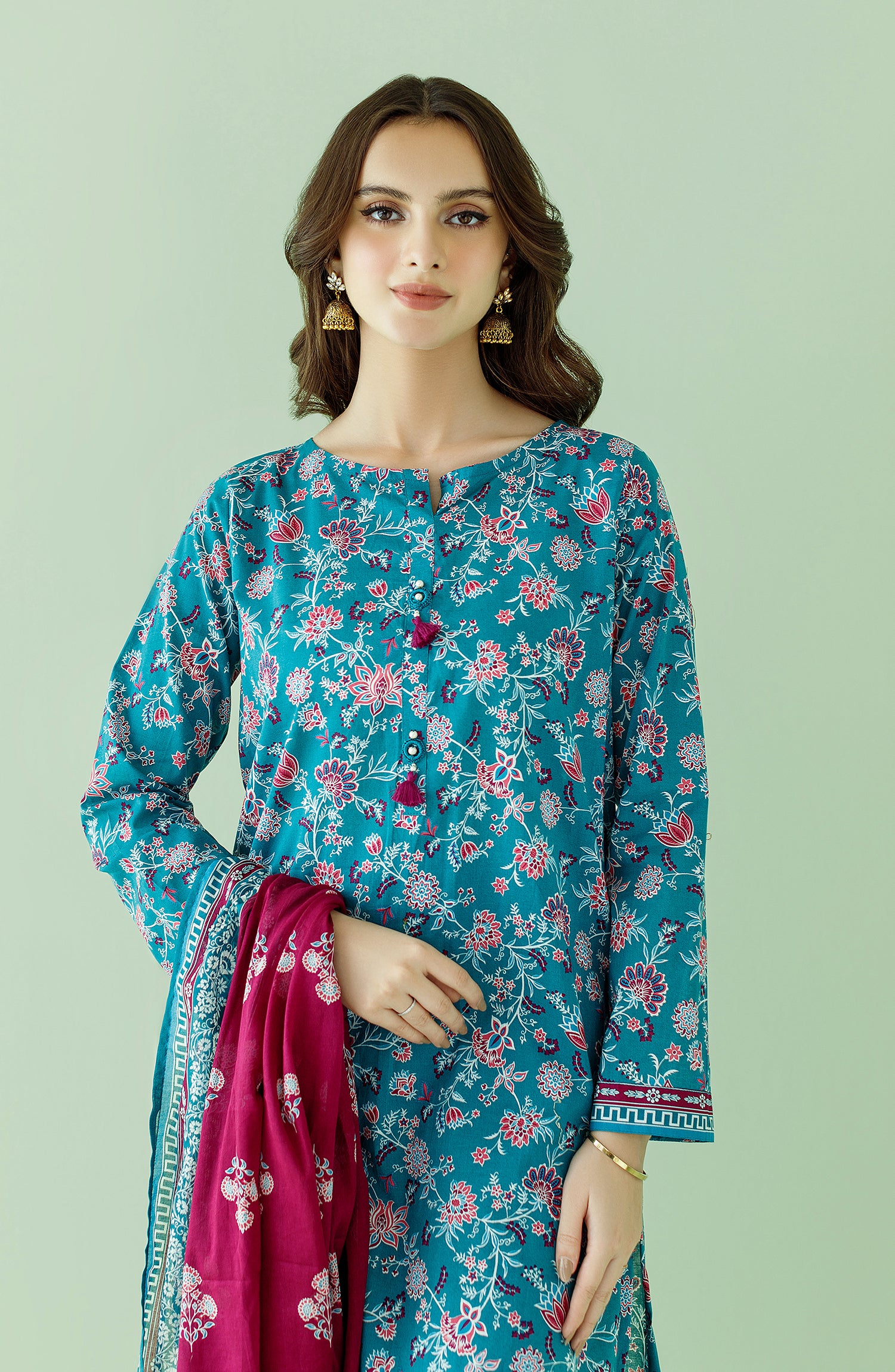 OTL-23-358/U (RO) TEAL LAWN Women UNSTITCHED SHIRT DUPATTA PANTS