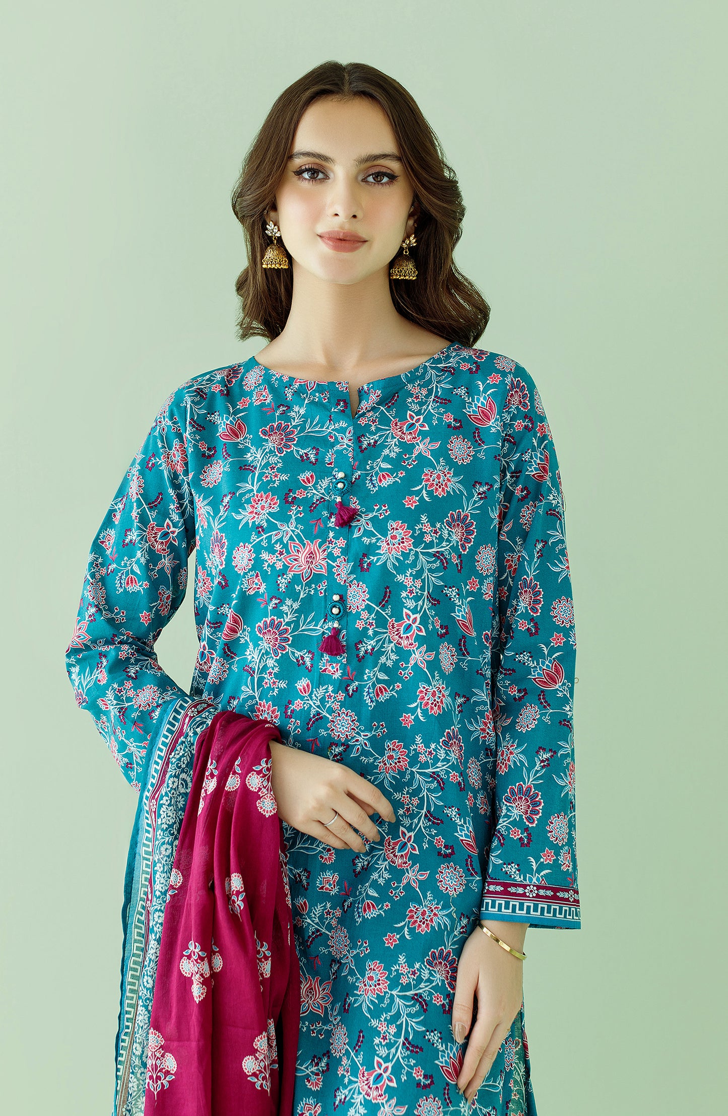 OTL-23-358/U (RO) TEAL LAWN Women UNSTITCHED SHIRT DUPATTA PANTS