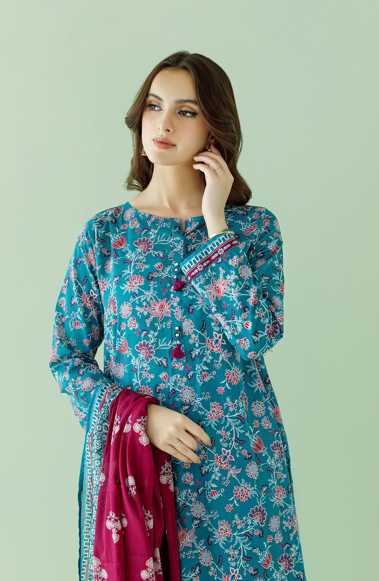 OTL-23-358/U (RO) TEAL LAWN Women UNSTITCHED SHIRT DUPATTA PANTS