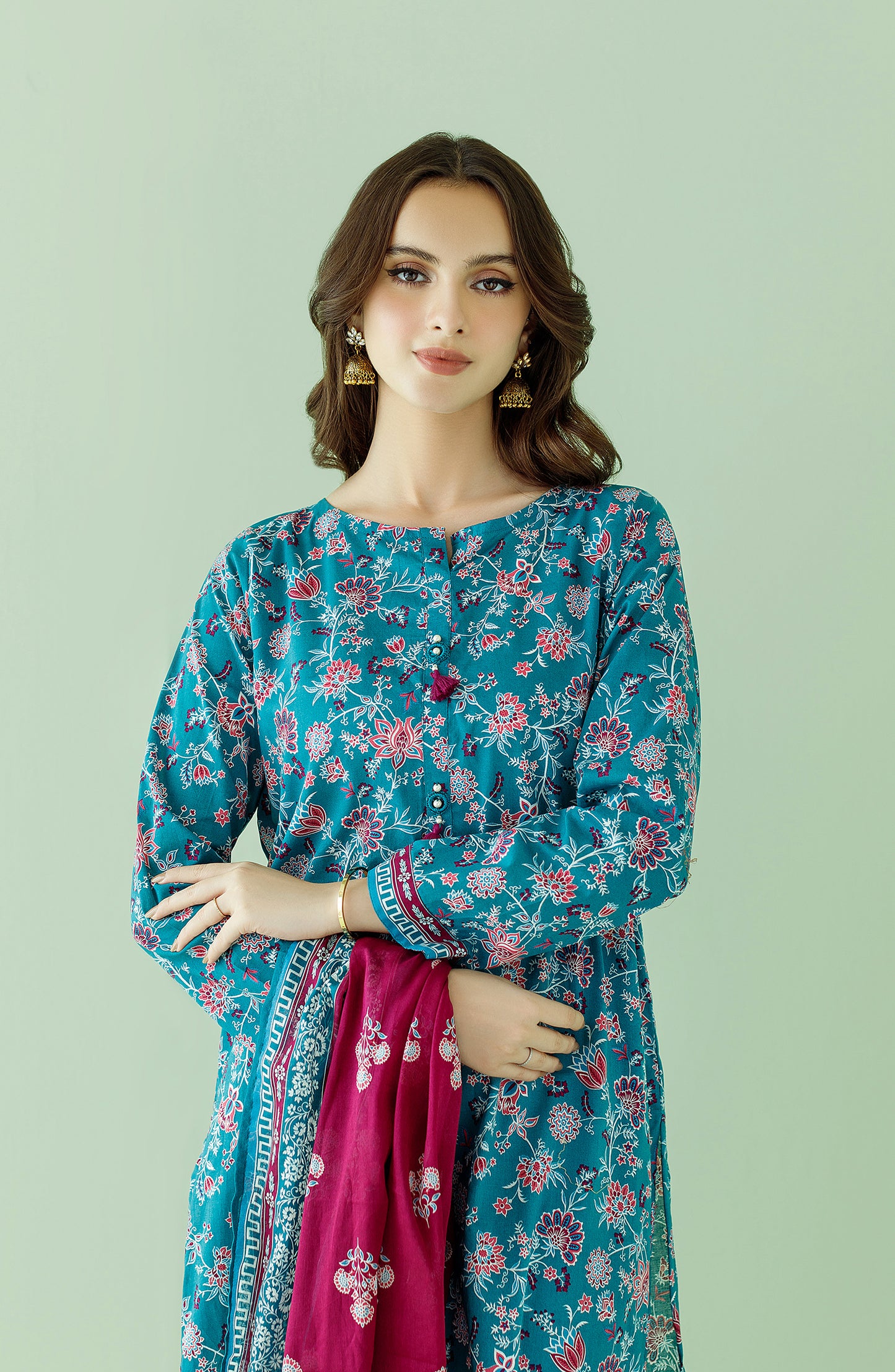 OTL-23-358/U (RO) TEAL LAWN Women UNSTITCHED SHIRT DUPATTA PANTS