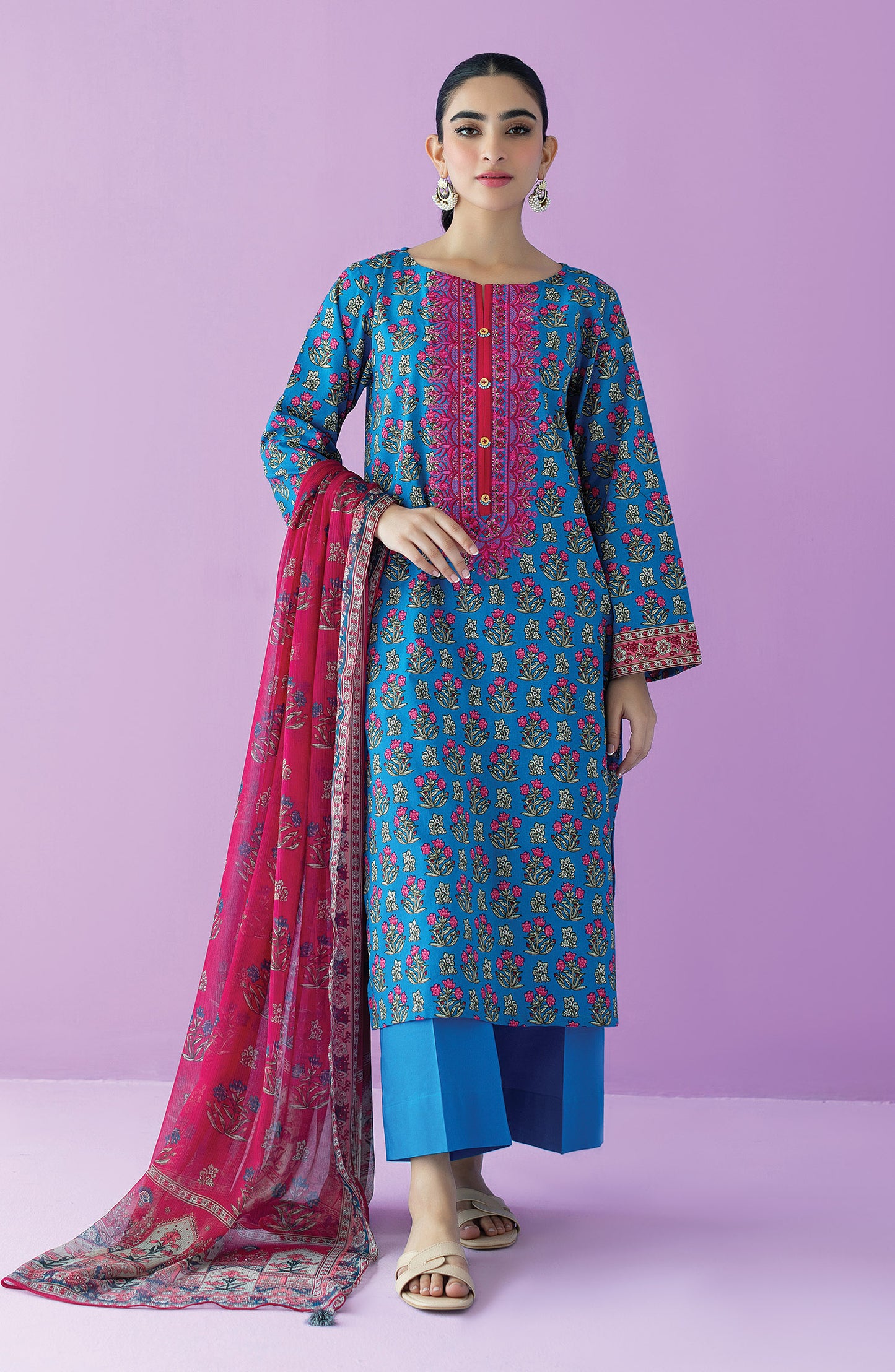 OTL-23-115/U BLUE LAWN  UNSTITCHED SHIRT DUPATTA PANTS