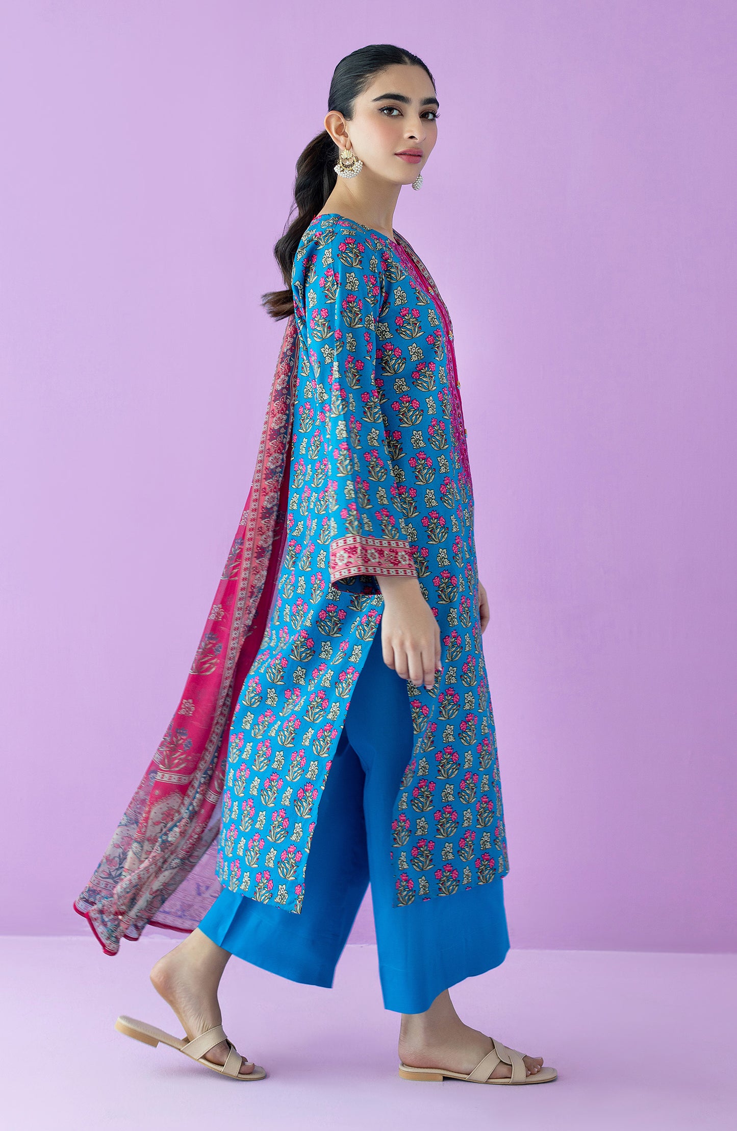 OTL-23-115/U BLUE LAWN  UNSTITCHED SHIRT DUPATTA PANTS