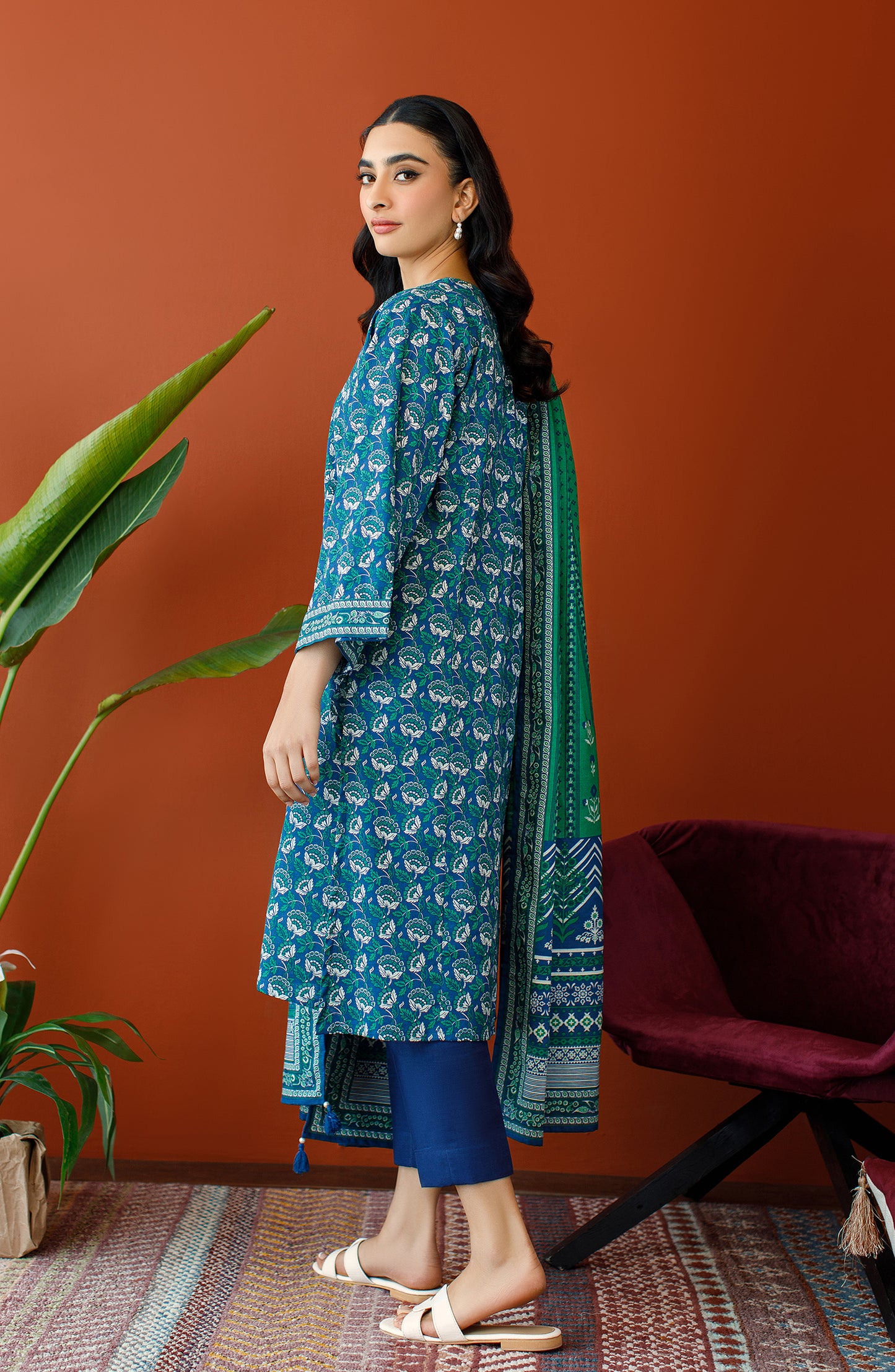 OTL-23-273/U BLUE KHADDAR Women UNSTITCHED SHIRT DUPATTA PANTS