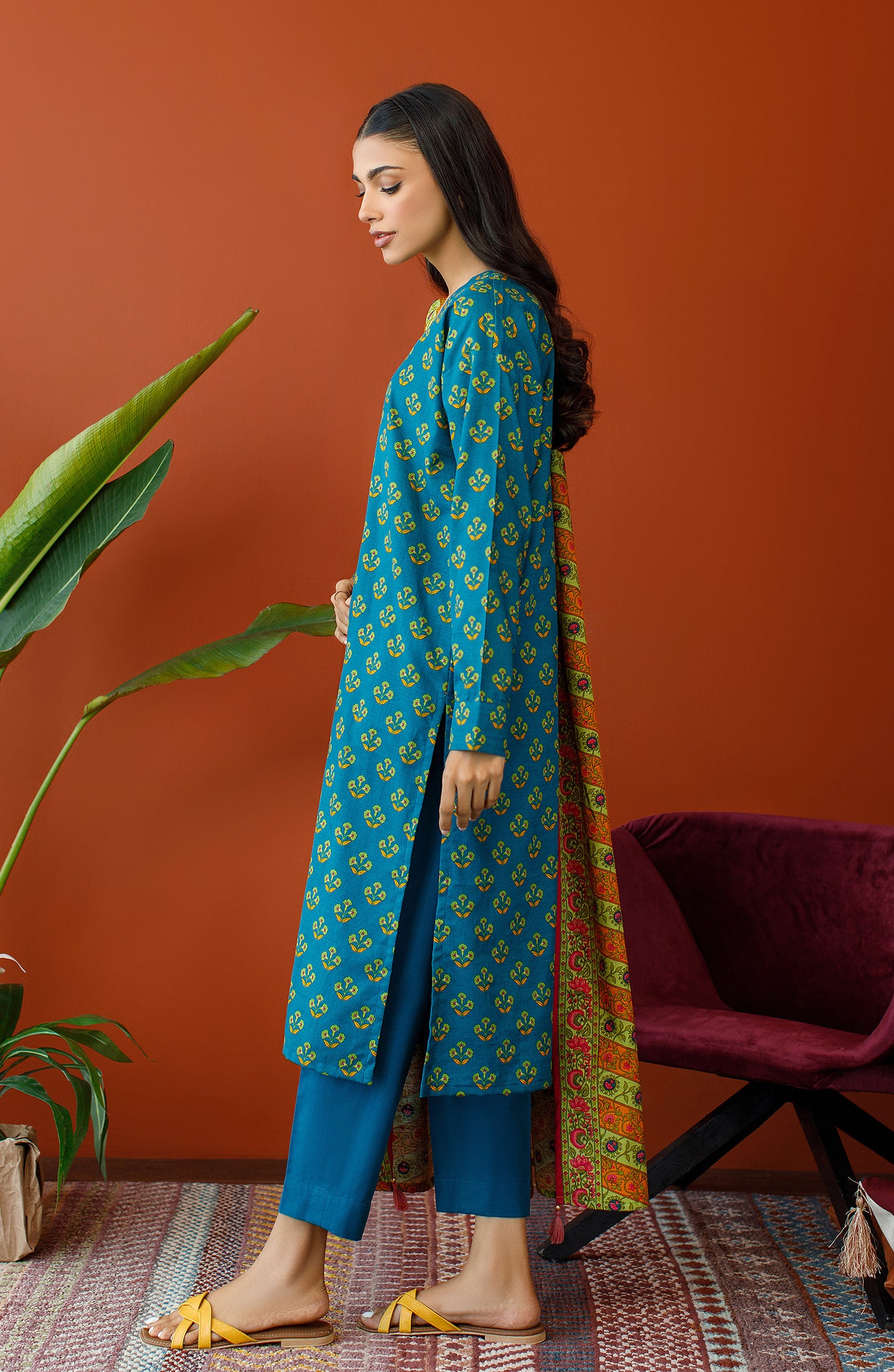 OTL-23-304/U TEAL KHADDAR Women UNSTITCHED SHIRT DUPATTA PANTS
