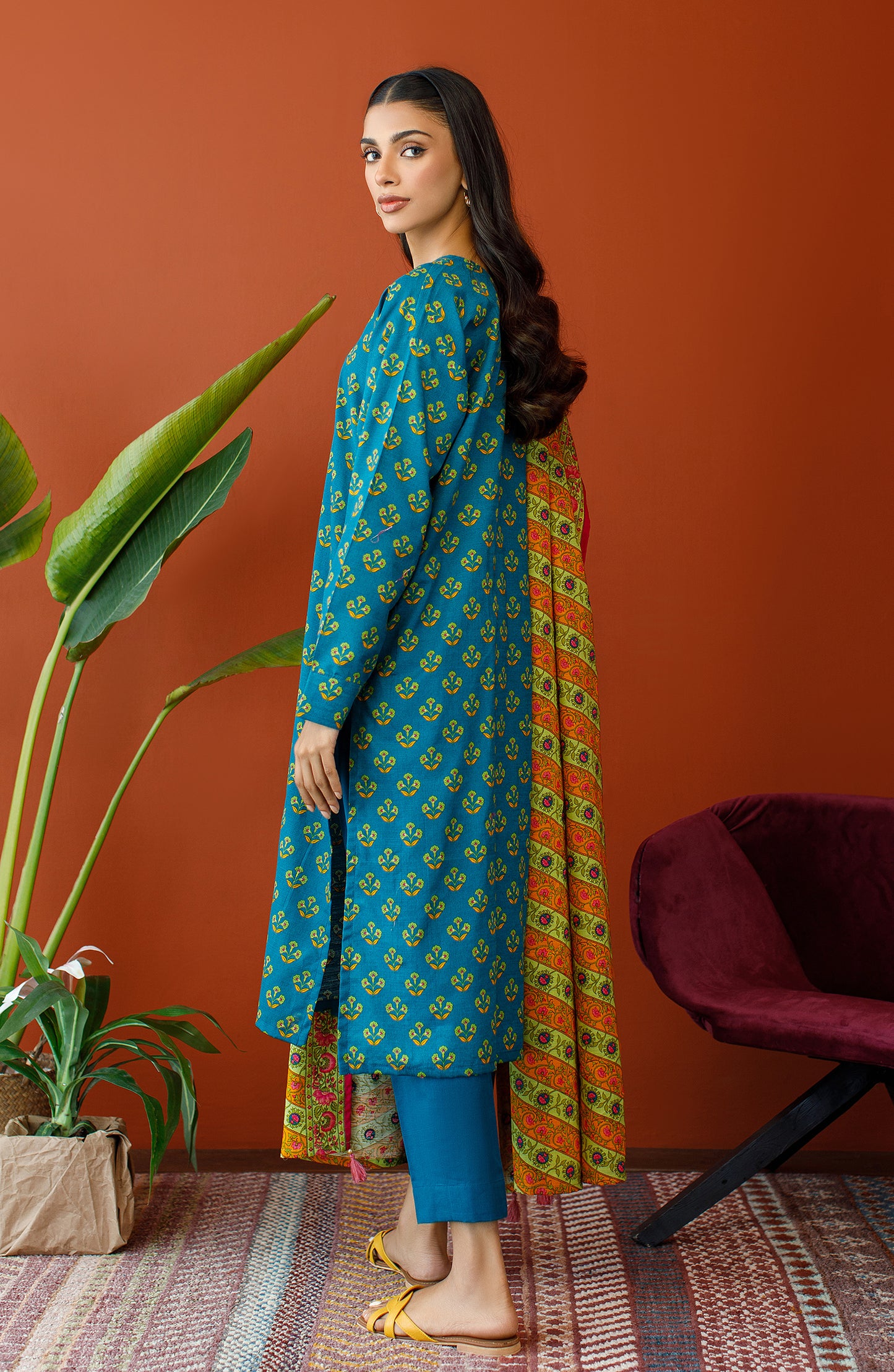 OTL-23-304/U TEAL KHADDAR Women UNSTITCHED SHIRT DUPATTA PANTS