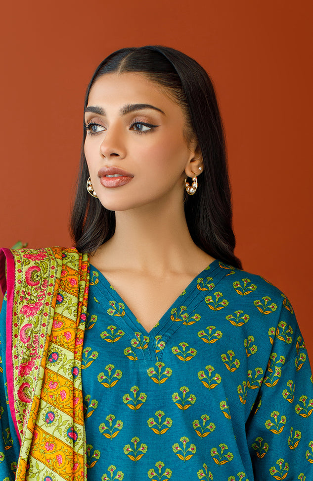 OTL-23-304/U TEAL KHADDAR Women UNSTITCHED SHIRT DUPATTA PANTS