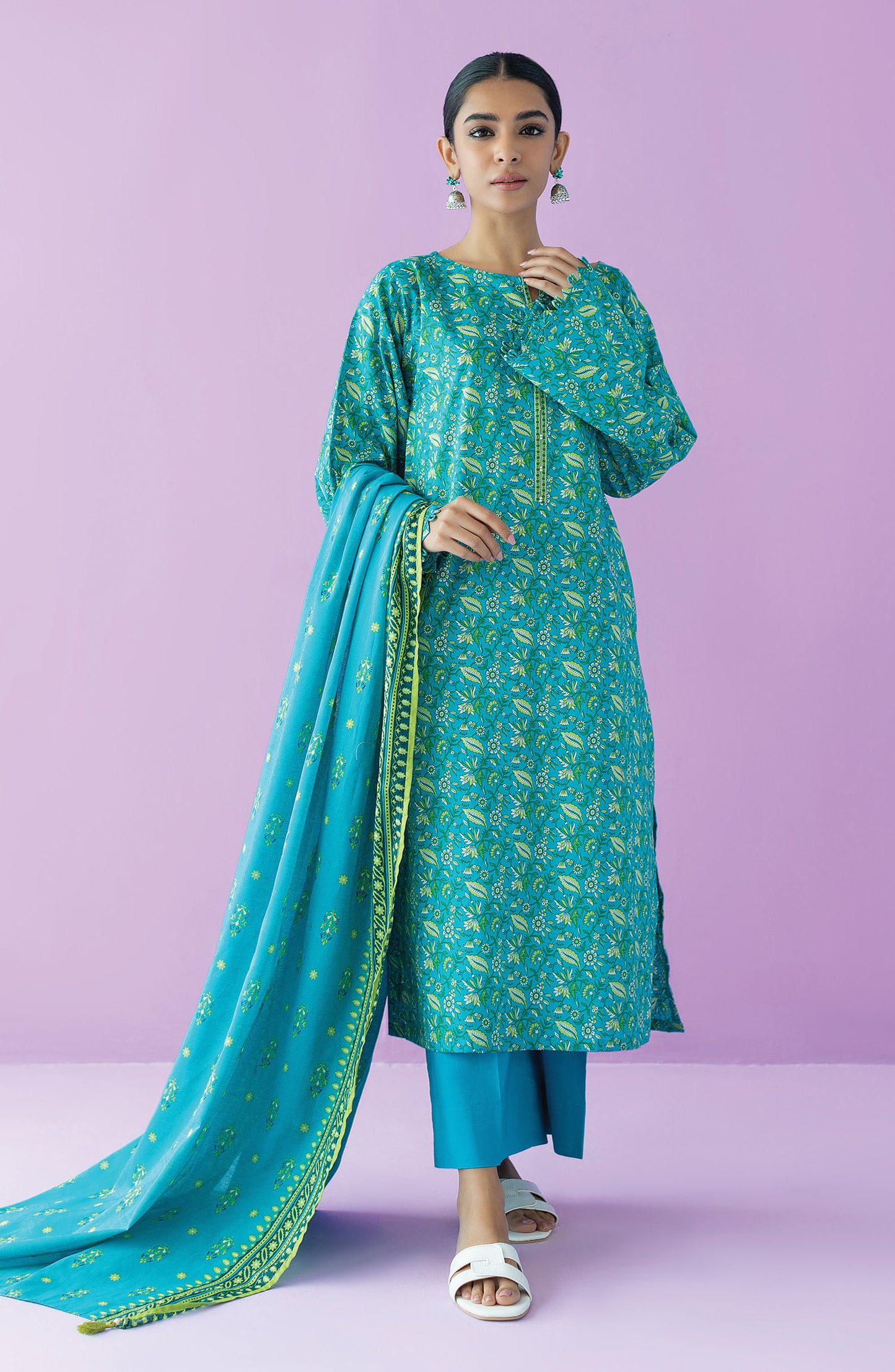 OTL-23-137/U TURQUOISE LAWN  UNSTITCHED SHIRT DUPATTA PANTS