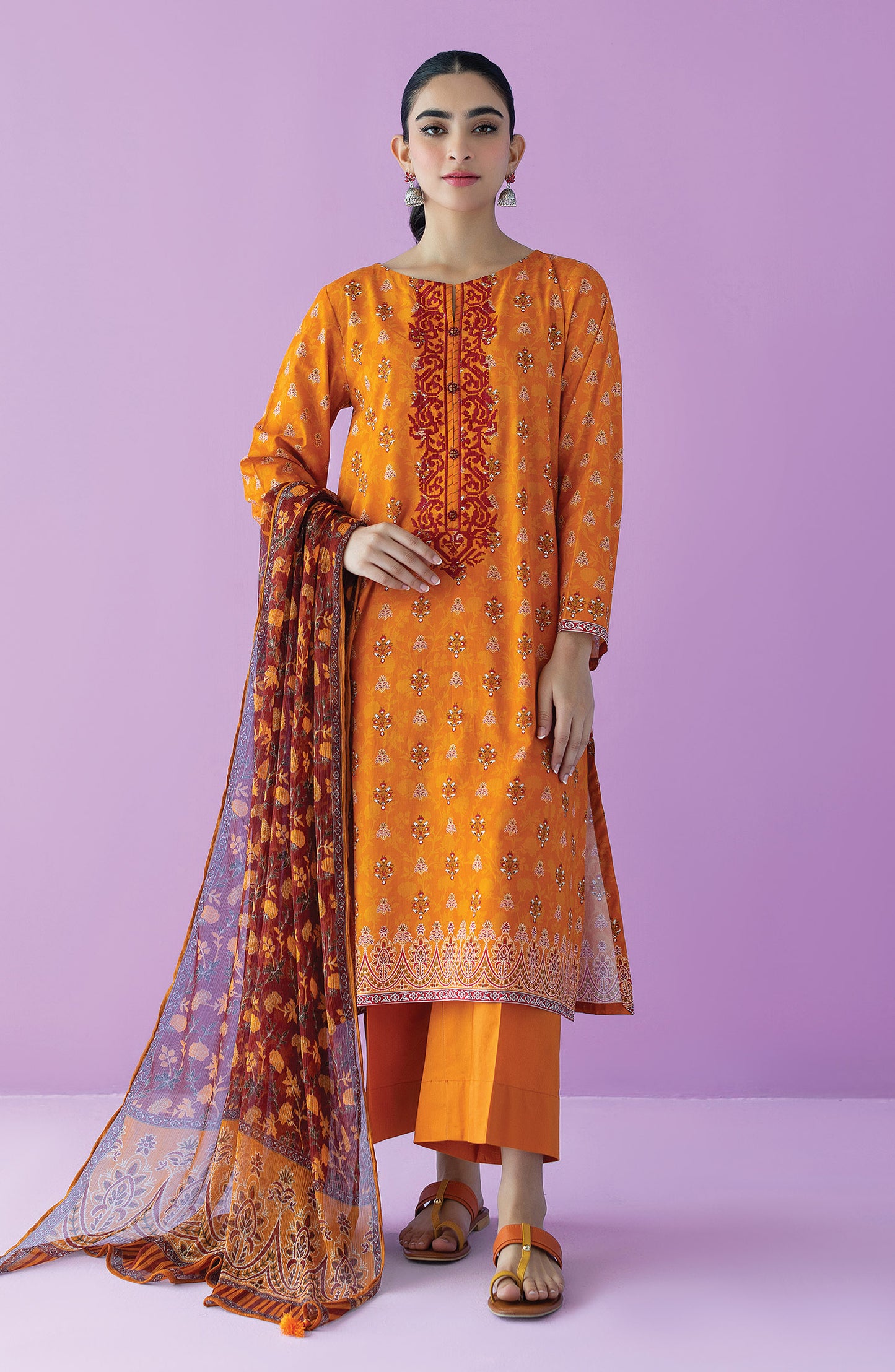 OTL-23-126/U ORANGE LAWN  UNSTITCHED SHIRT DUPATTA PANTS