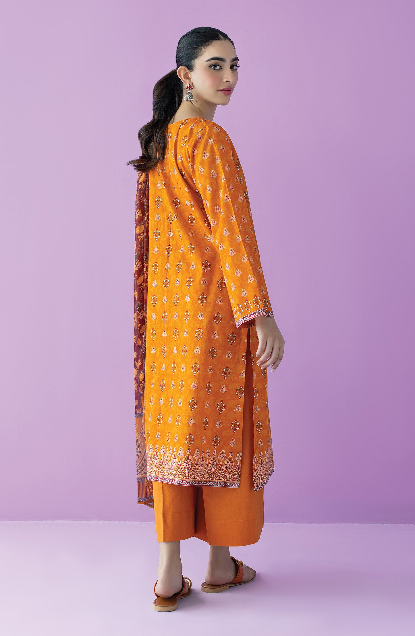 OTL-23-126/U ORANGE LAWN  UNSTITCHED SHIRT DUPATTA PANTS