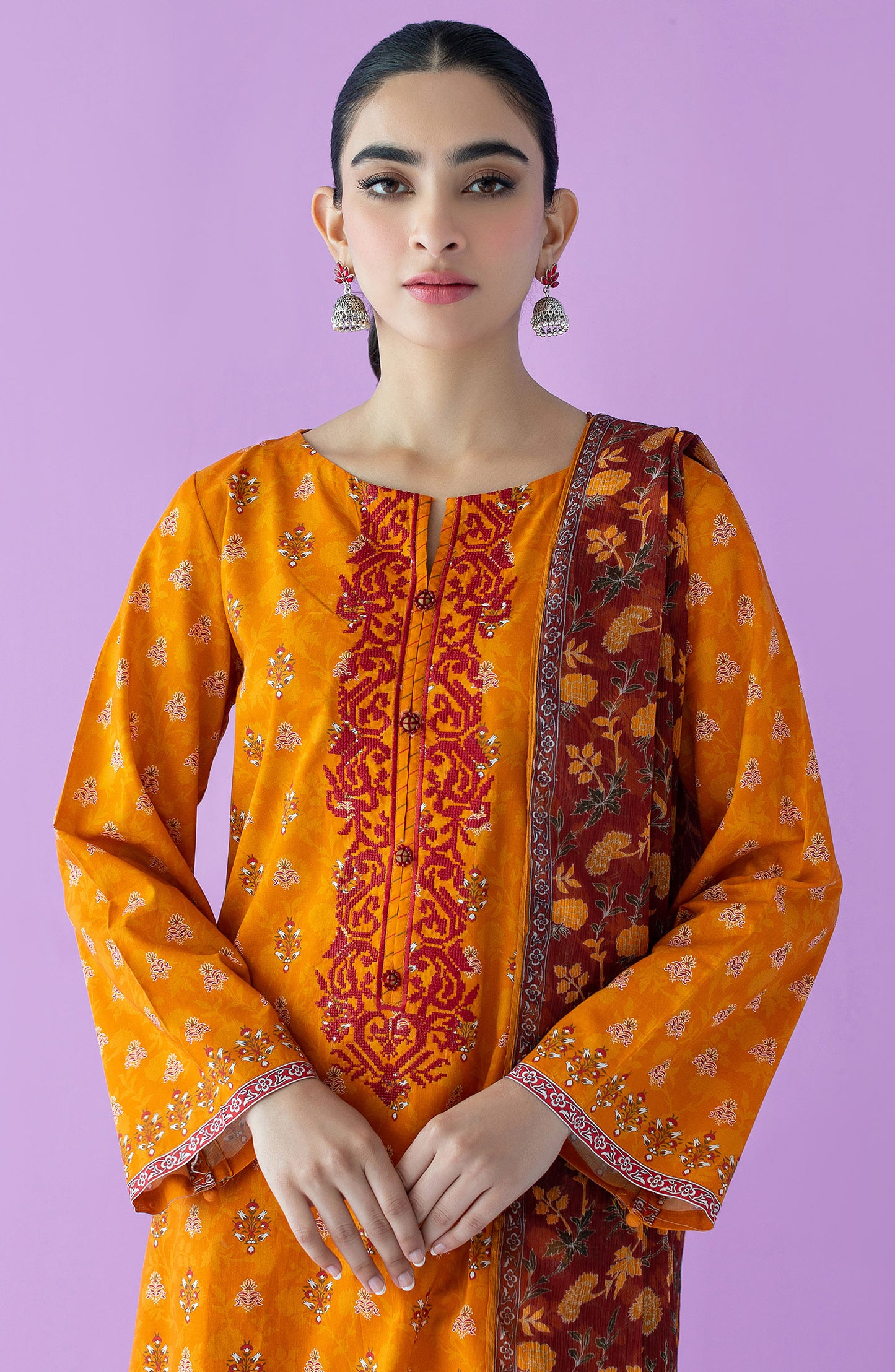 OTL-23-126/U ORANGE LAWN  UNSTITCHED SHIRT DUPATTA PANTS