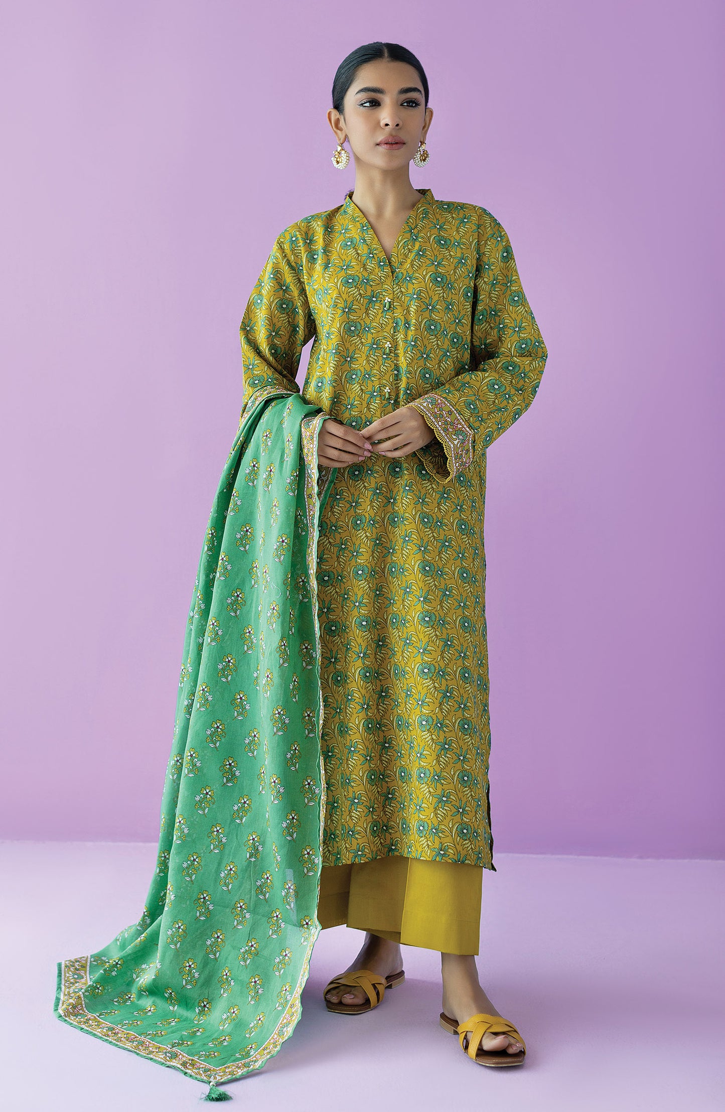 OTL-23-145/S MEHNDI LAWN  READY TO WEAR SHIRT DUPATTA PANTS