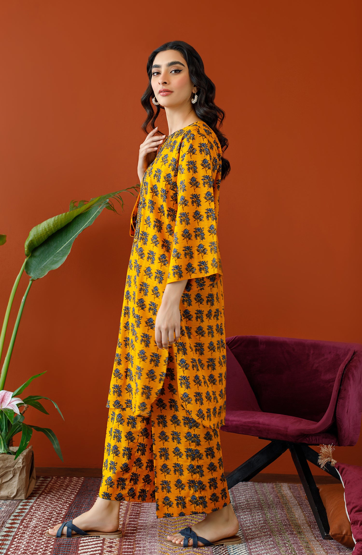 NRDS-23-144/U YELLOW KHADDAR Women UNSTITCHED SHIRT PANTS