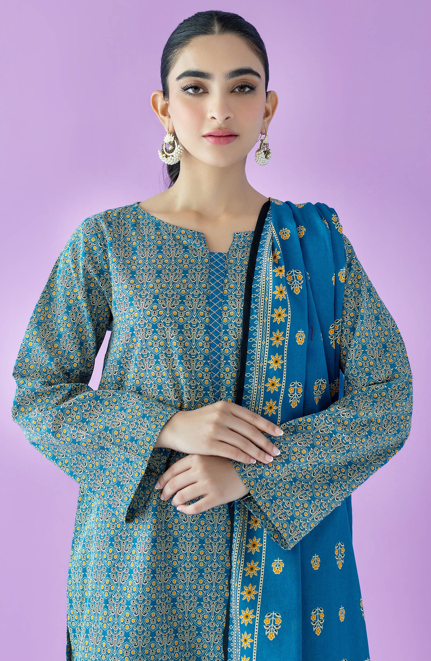 OTL-23-155/U BLUE LAWN  UNSTITCHED SHIRT DUPATTA PANTS