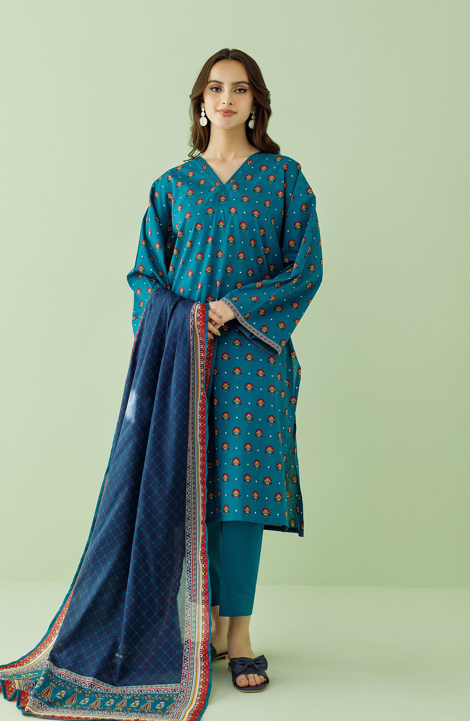 03-Piece Printed Lawn With Chiffon Dupatta - Ready To Wear main image 1