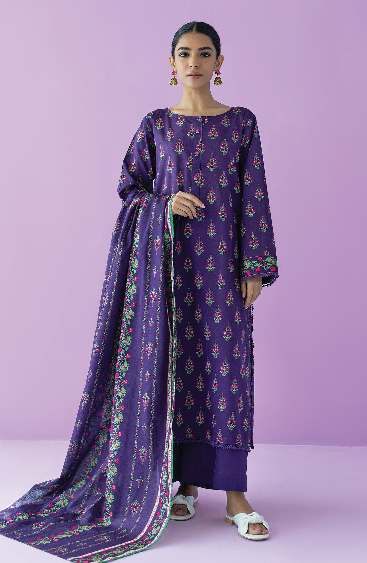 OTL-23-148/U PURPLE LAWN  UNSTITCHED SHIRT DUPATTA PANTS