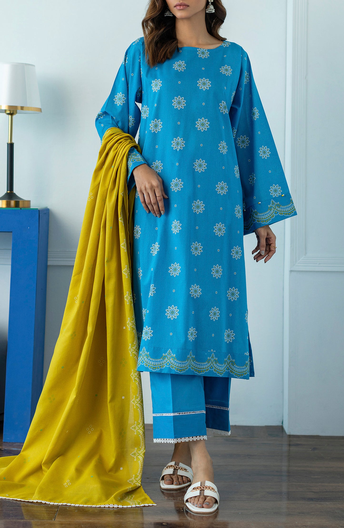OTL-23-024/U BLUE LAWN  UNSTITCHED SHIRT DUPATTA PANTS