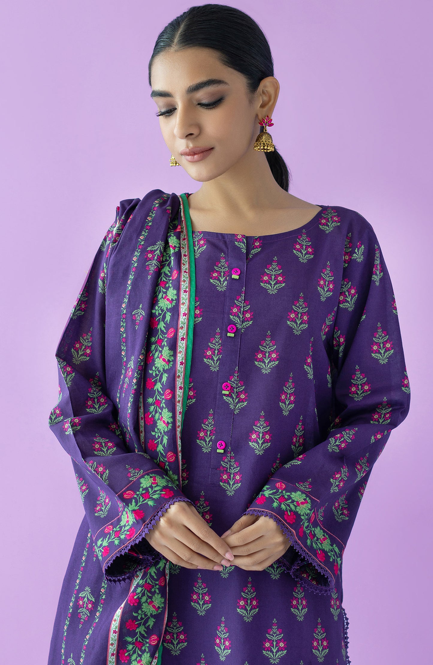 OTL-23-148/U PURPLE LAWN  UNSTITCHED SHIRT DUPATTA PANTS