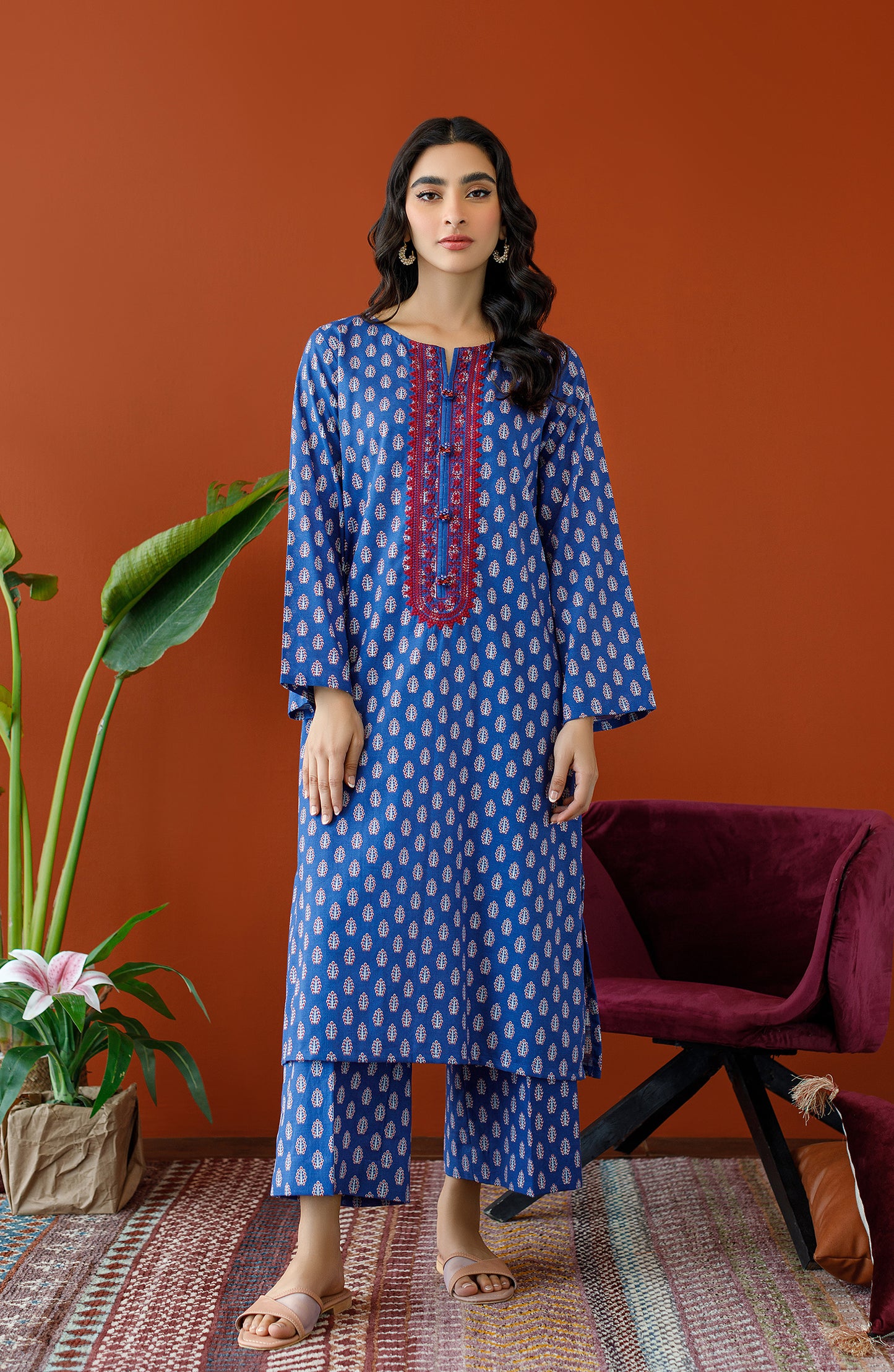 OTL-23-211/S TURQUOISE COTTON TEXTURED Women READY TO WEAR SHIRT DUPATTA PANTS