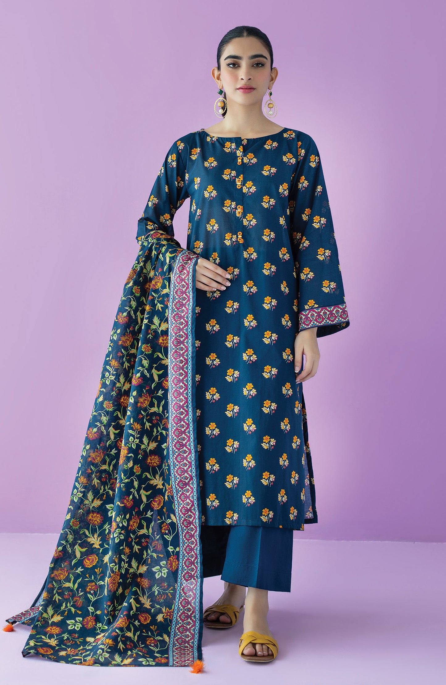 OTL-23-153/U NAVY LAWN  UNSTITCHED SHIRT DUPATTA PANTS