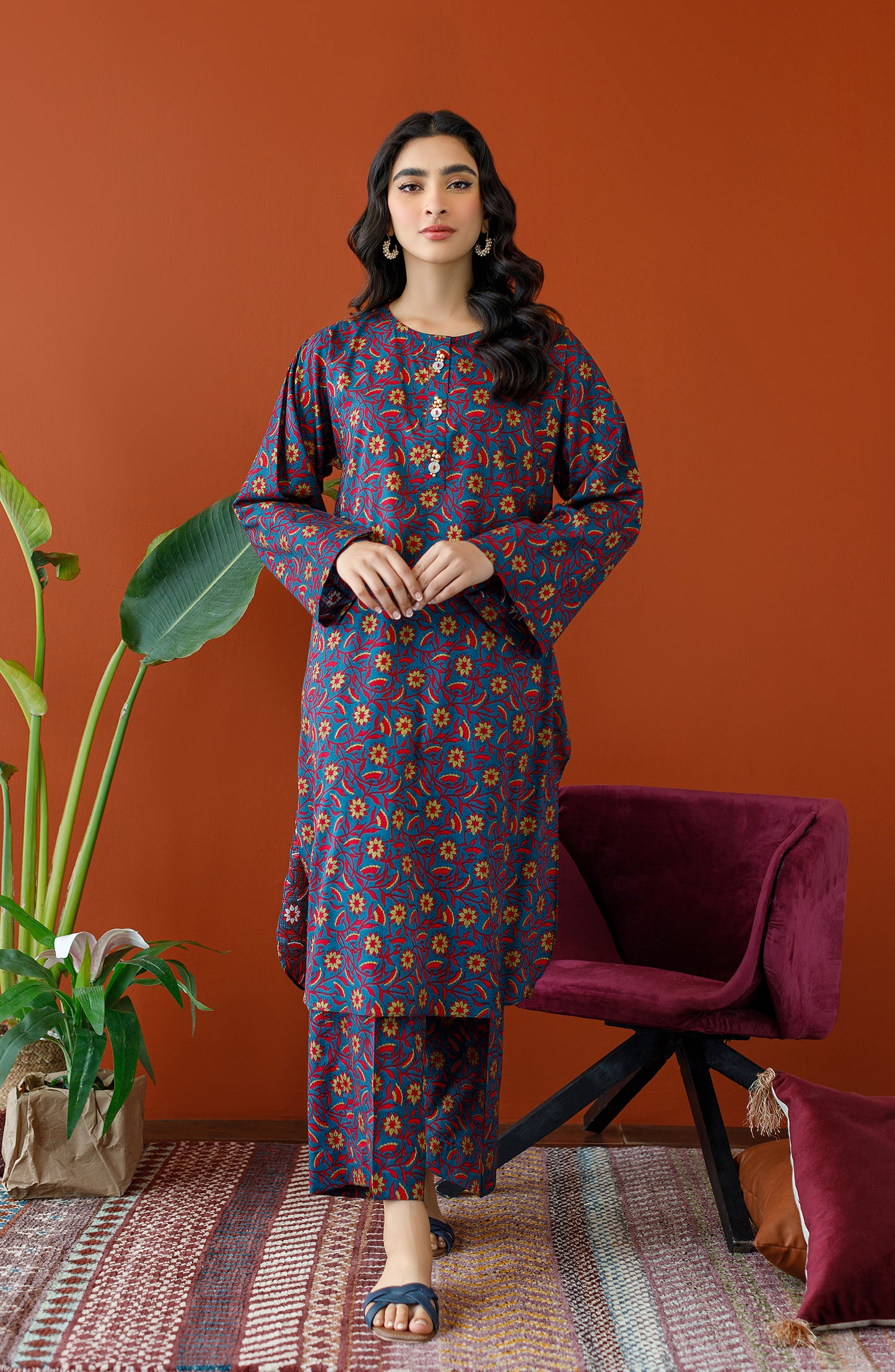 NRDS-23-138/S TEAL COTTON SLUB Women READY TO WEAR SHIRT PANTS